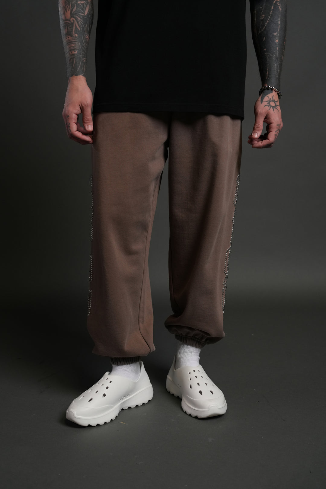 Studded Our Mantra Unisex Lounger Sweat Pants in Mojave Brown Drift Wash