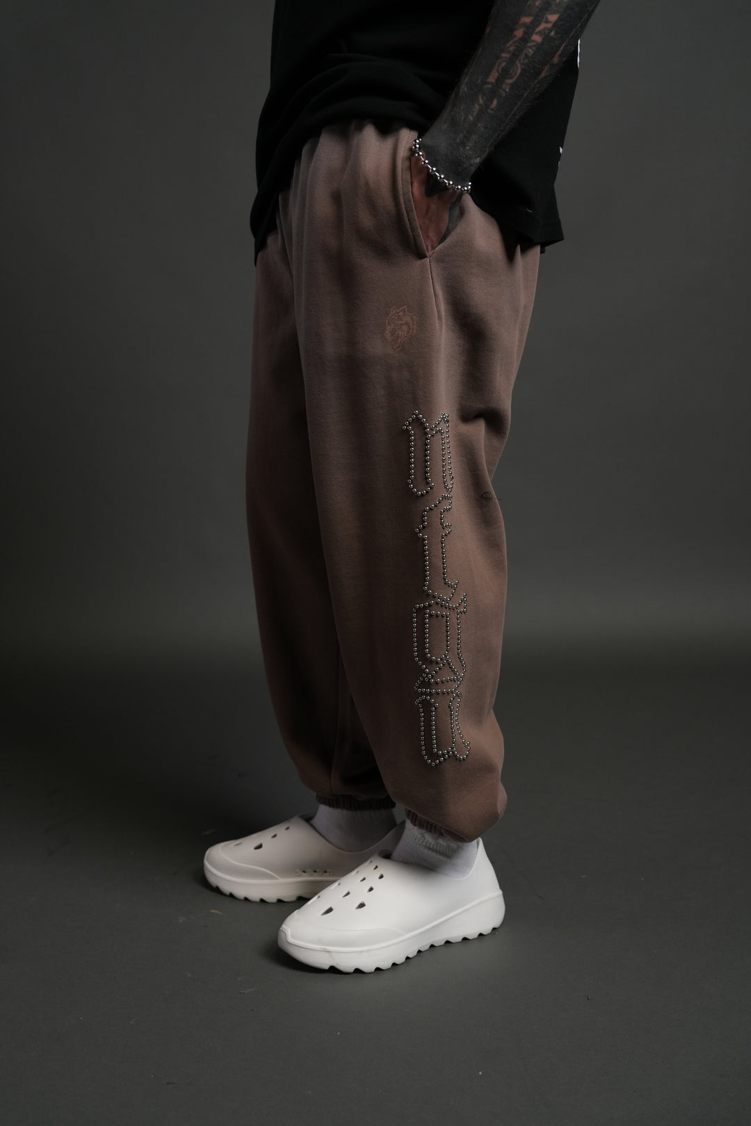 Studded Our Mantra Unisex Lounger Sweat Pants in Mojave Brown Drift Wash