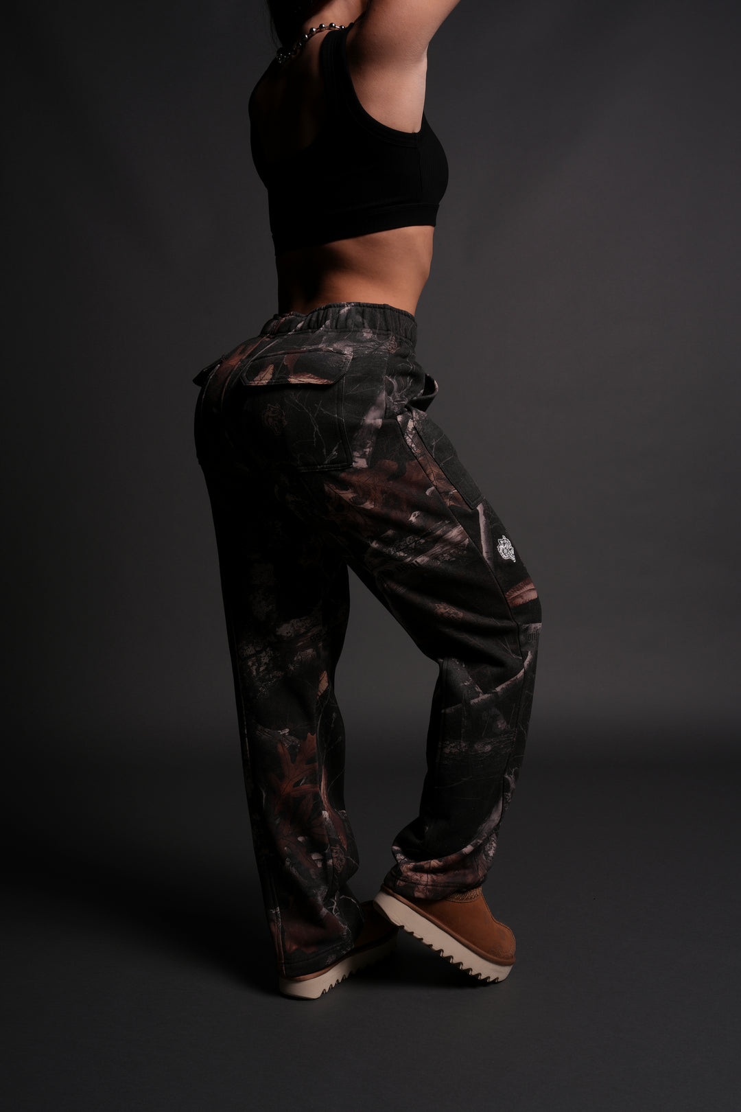 Dual She Wrath Sweats in Darc Brown Woodland Camo