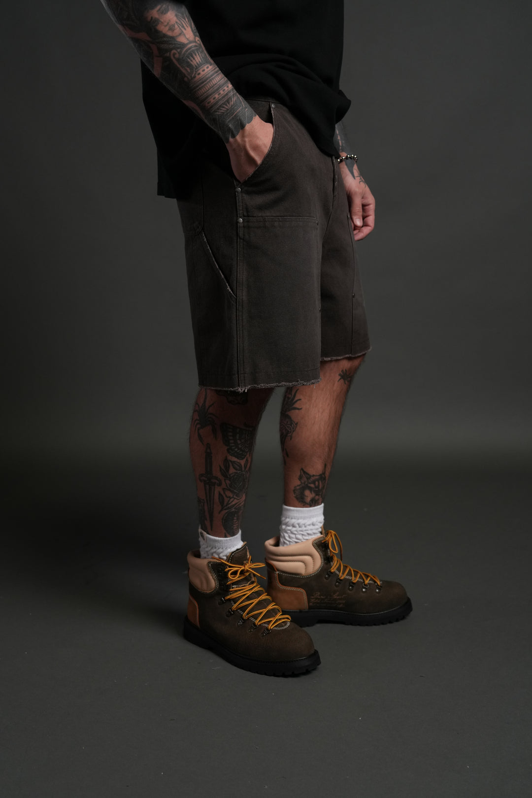 Core Chopper Raw Hem Hoffa Shorts in Darc Brown