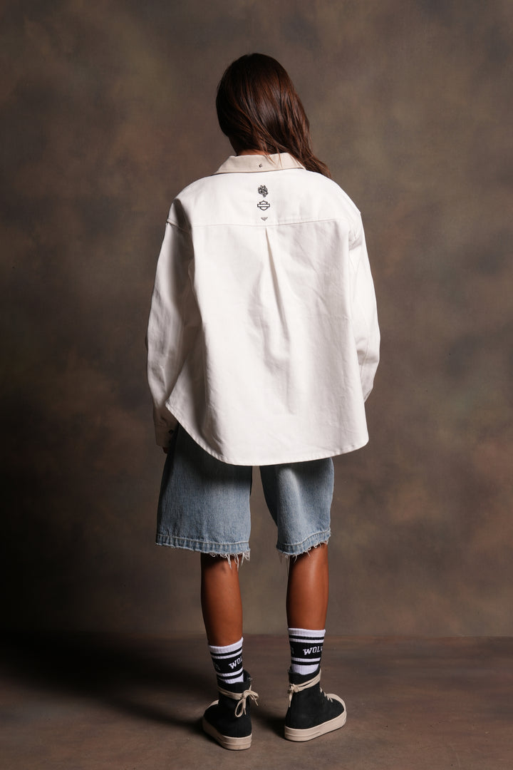 Harley Wolves Winslow Shirt Jacket in Cream