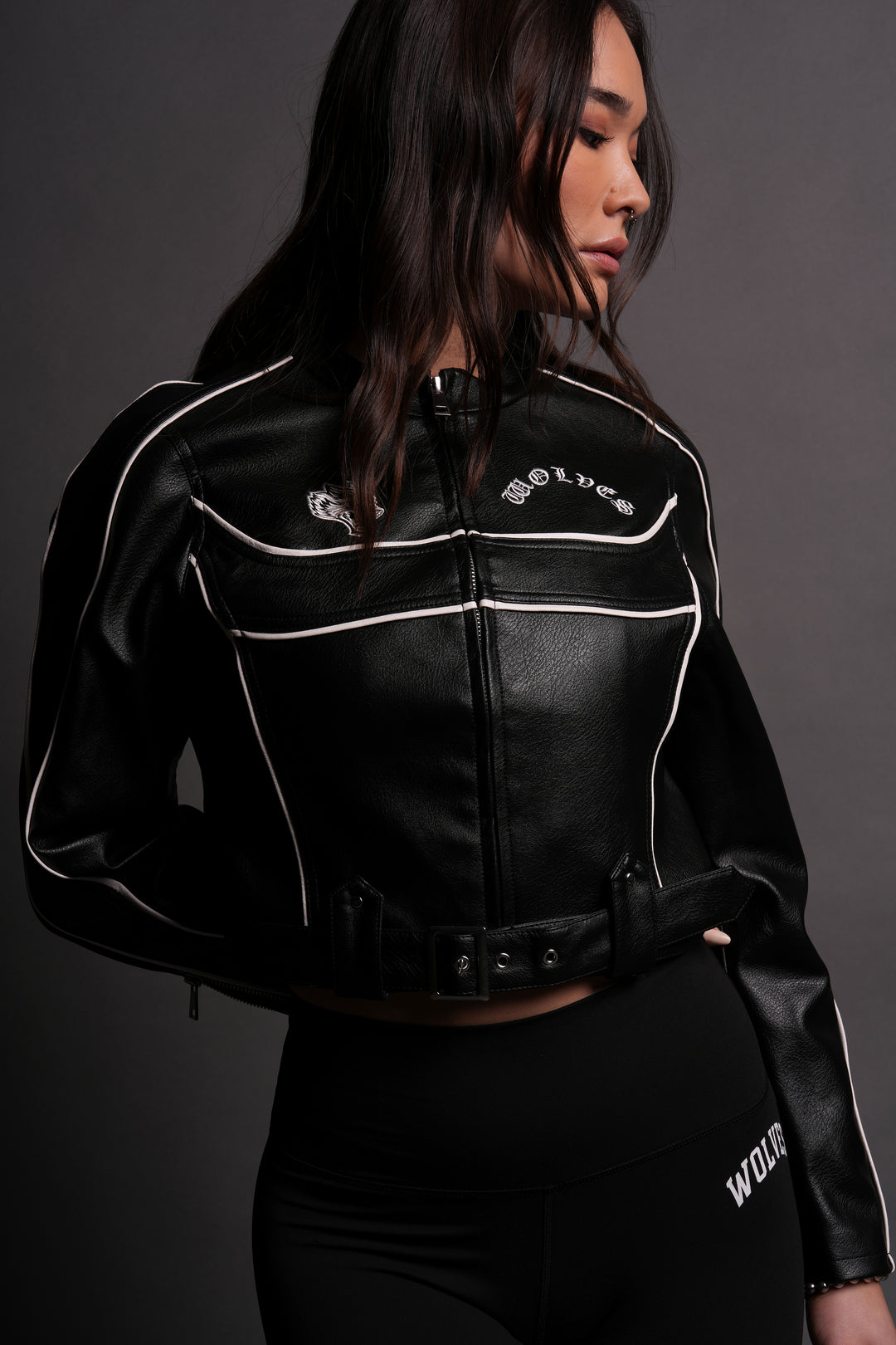 Chopper Wolf Letty Moto Jacket in Black/White