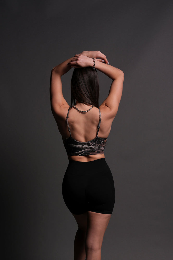 Our Passion "Everson Seamless" Sports Bra in Darc Brown Woodland Camo