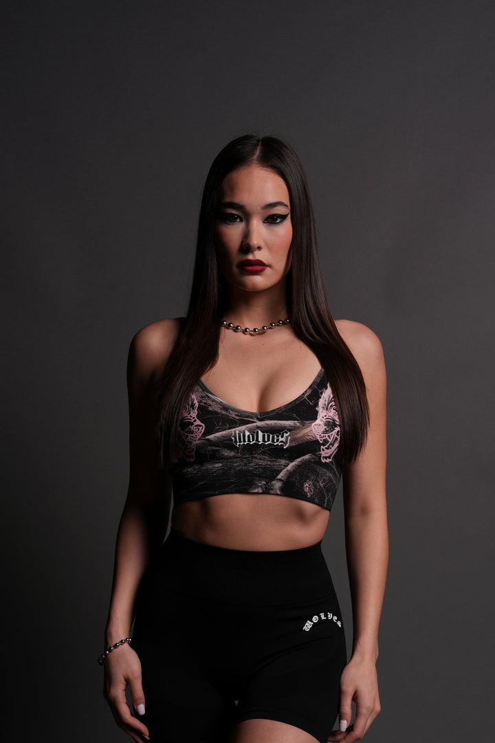 Our Passion "Everson Seamless" Sports Bra in Darc Brown Woodland Camo