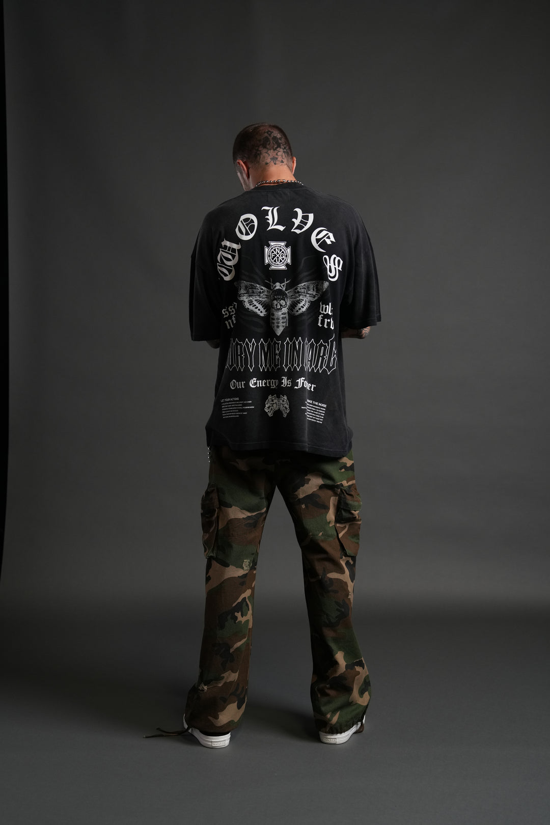 Moth Energy "Premium" Oversized Tee in Black Dawn Sun Fade