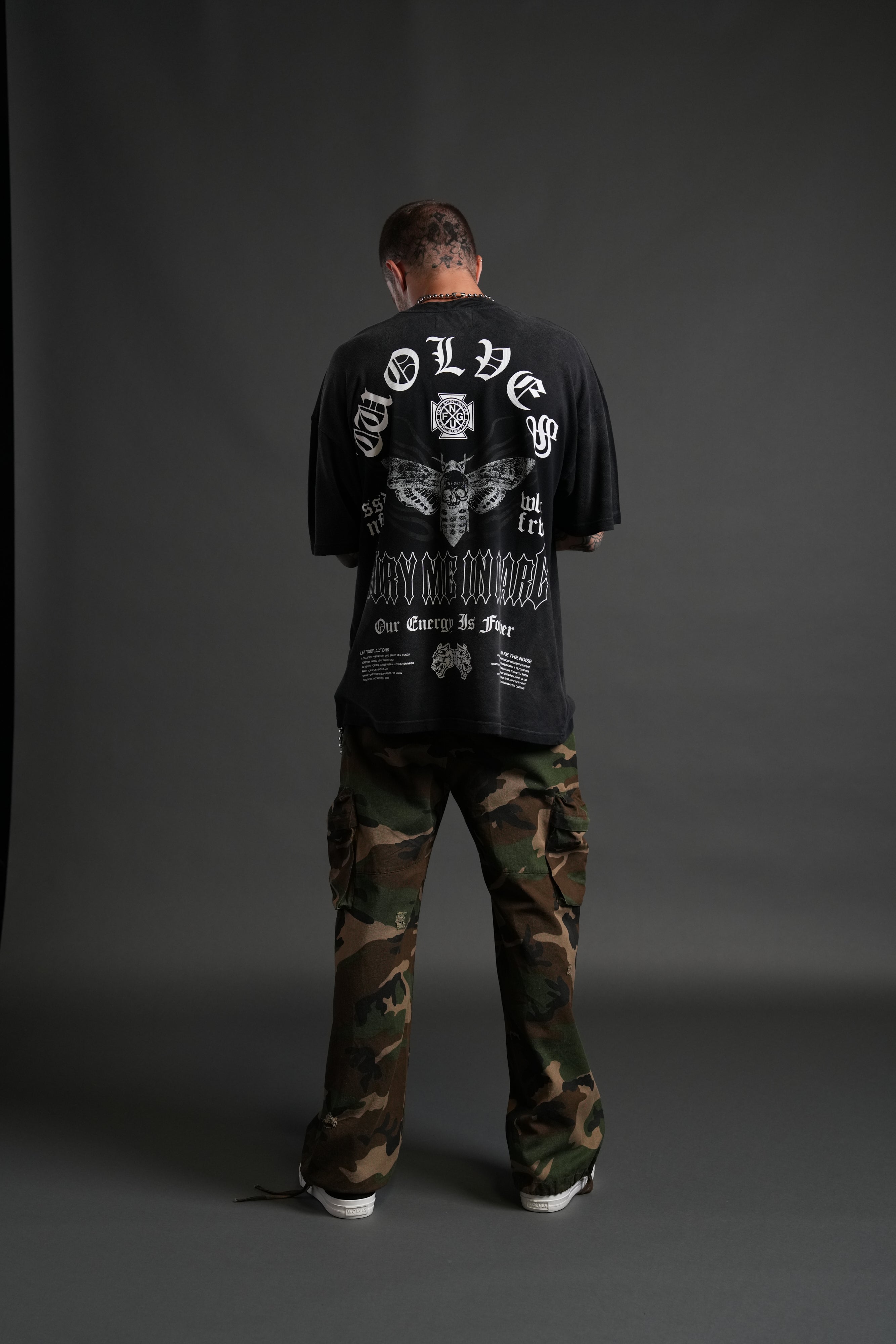 Moth Energy "Premium" Oversized Tee in Black Dawn Sun Fade
