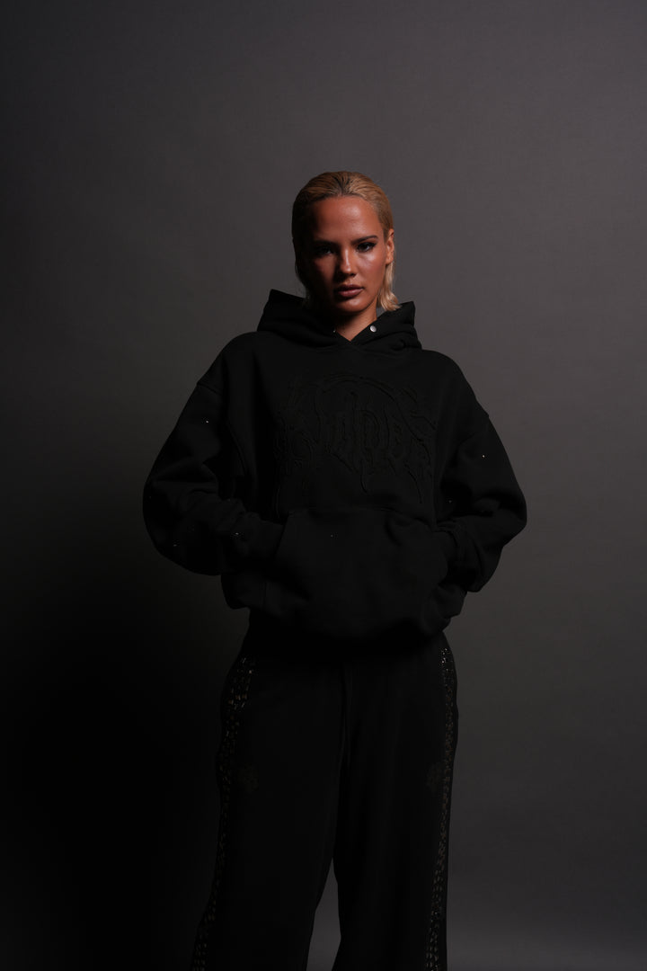 Hesh Appliqué Studded Pierce Hoodie in Black