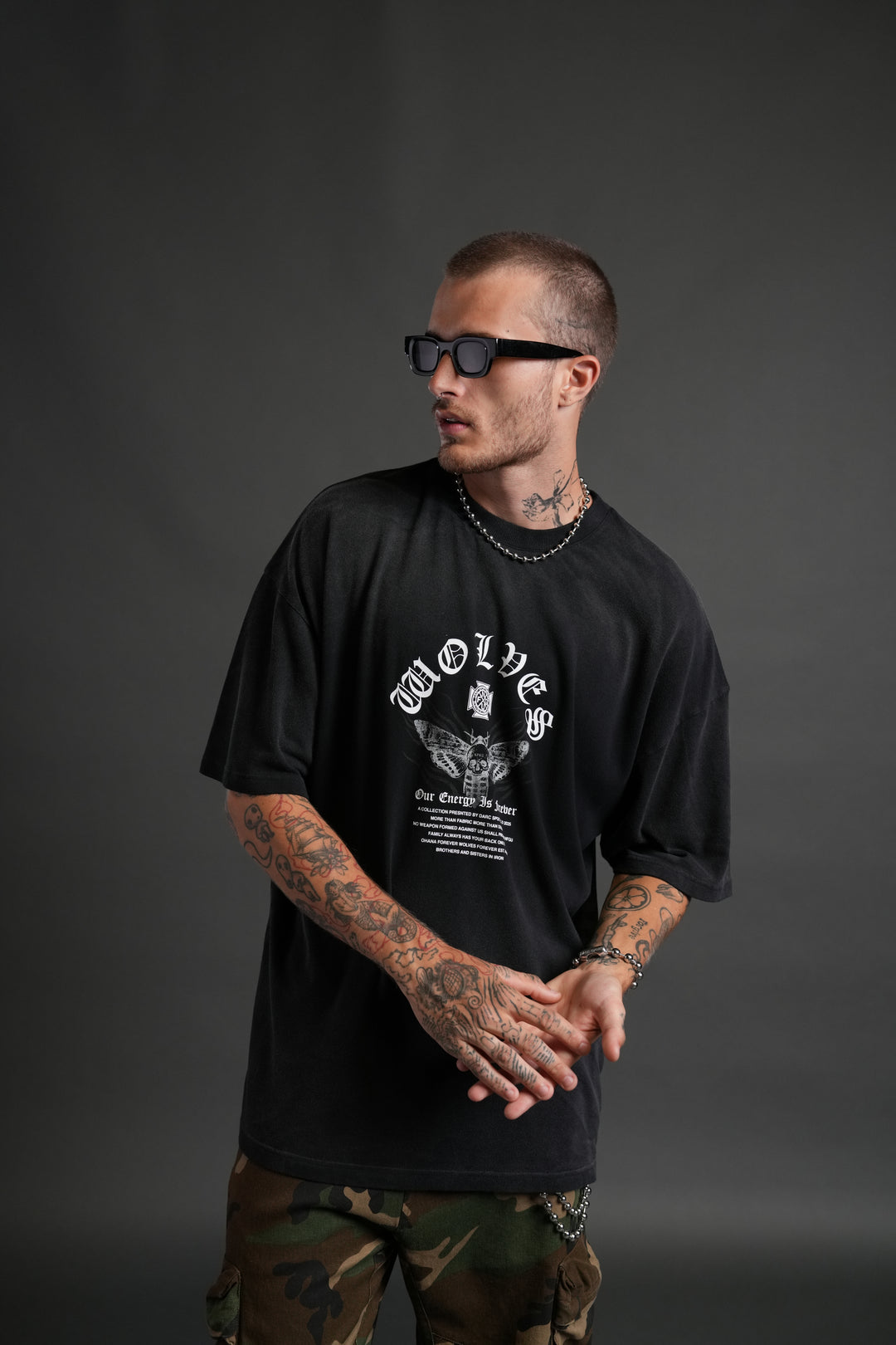 Moth Energy "Premium" Oversized Tee in Black Dawn Sun Fade