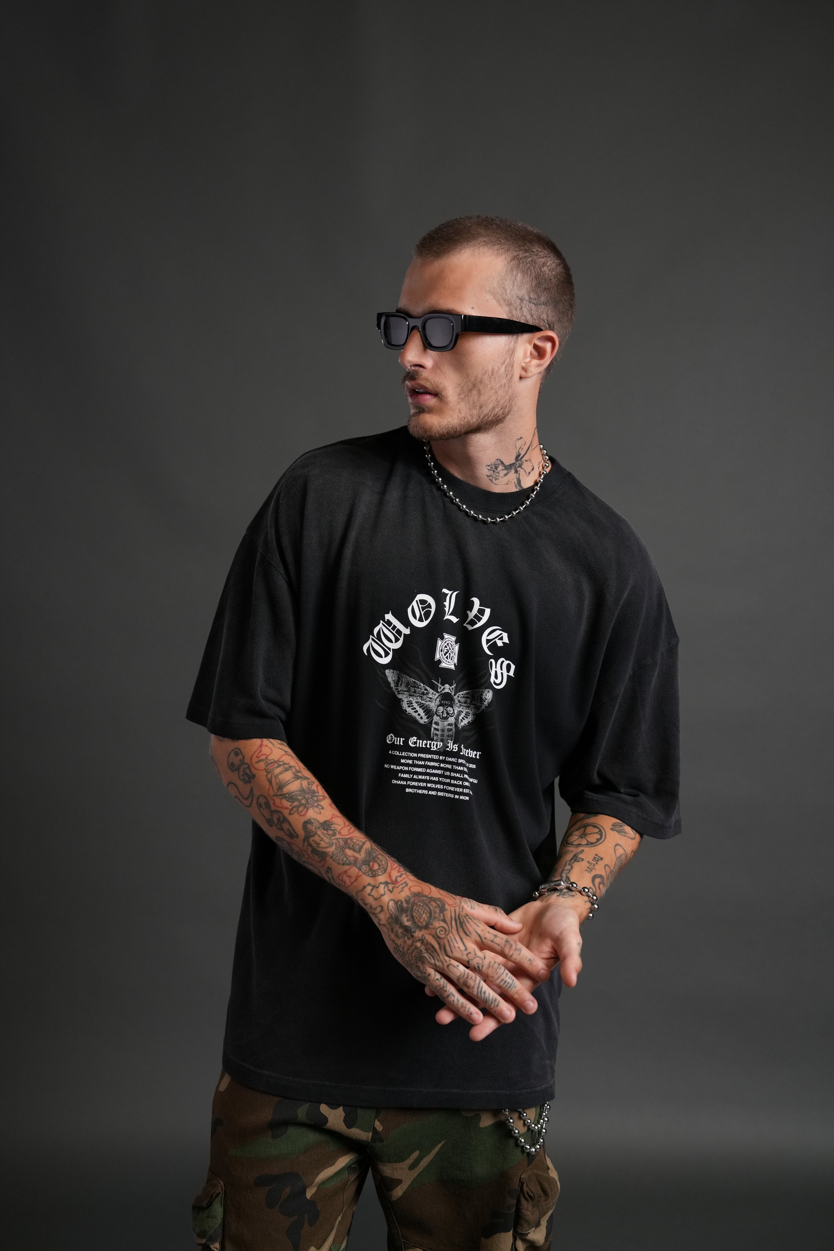 Moth Energy "Premium" Oversized Tee in Black Dawn Sun Fade