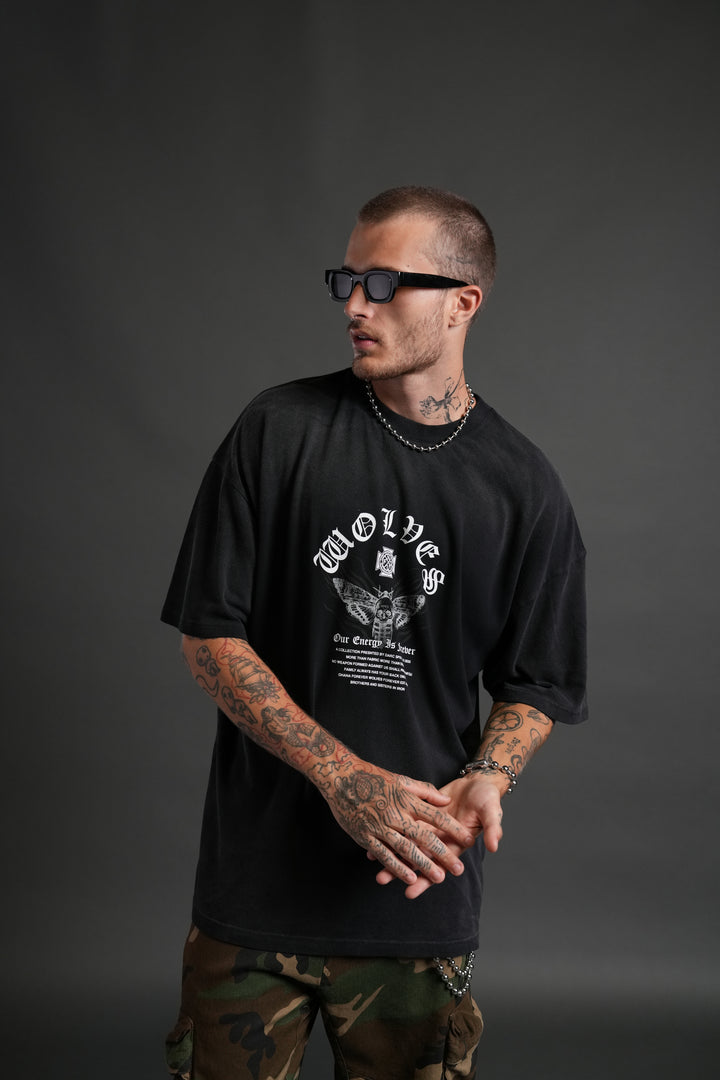 Moth Energy "Premium" Oversized Tee in Black Dawn Sun Fade