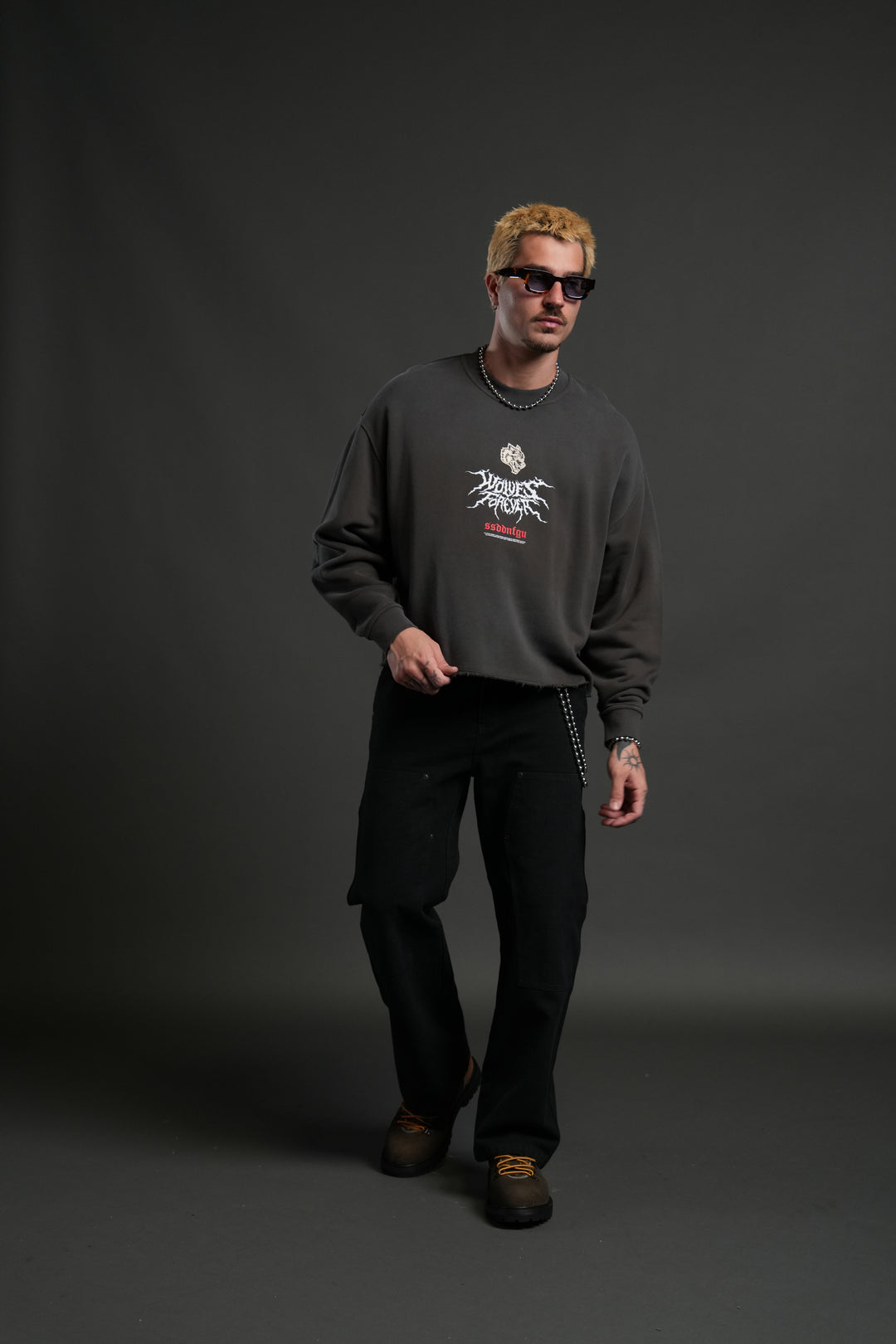 Mori Rose Raw Hem "Box Cut" Crewneck in Wolf Gray Drift Wash