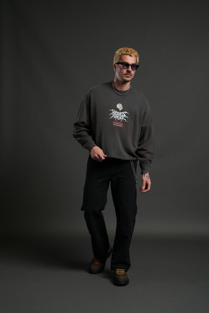 Mori Rose Raw Hem "Box Cut" Crewneck in Wolf Gray Drift Wash