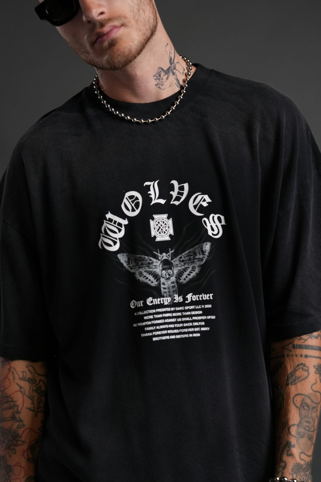 Moth Energy "Premium" Oversized Tee in Black Dawn Sun Fade