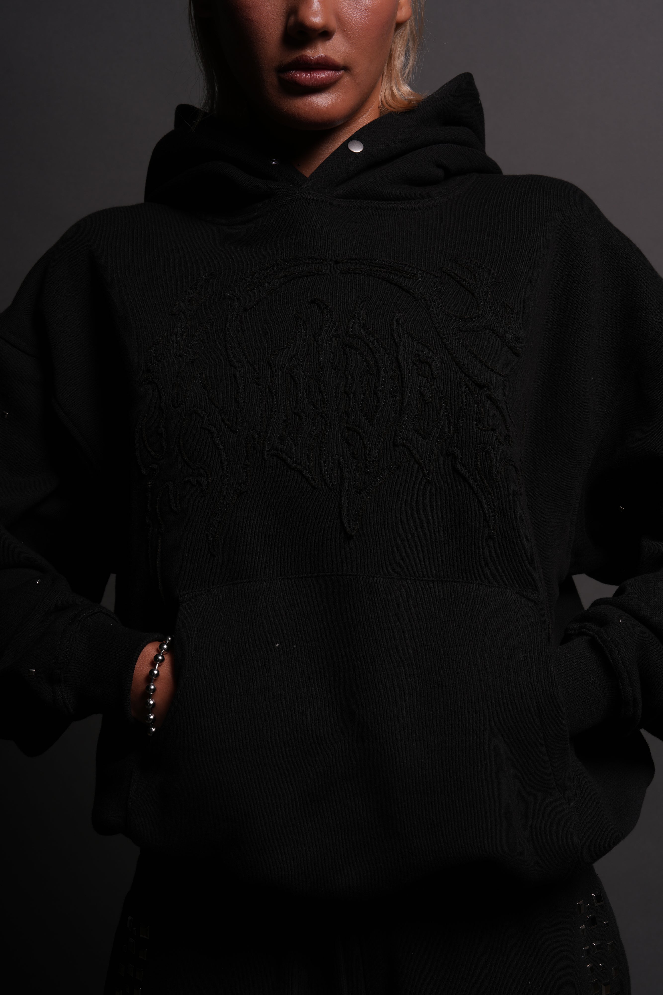 Hesh Appliqué Studded Pierce Hoodie in Black