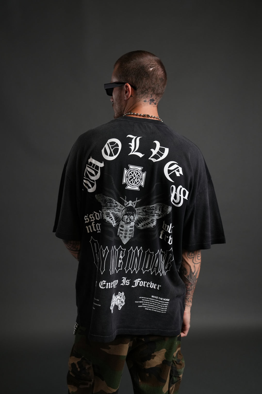 Moth Energy "Premium" Oversized Tee in Black Dawn Sun Fade