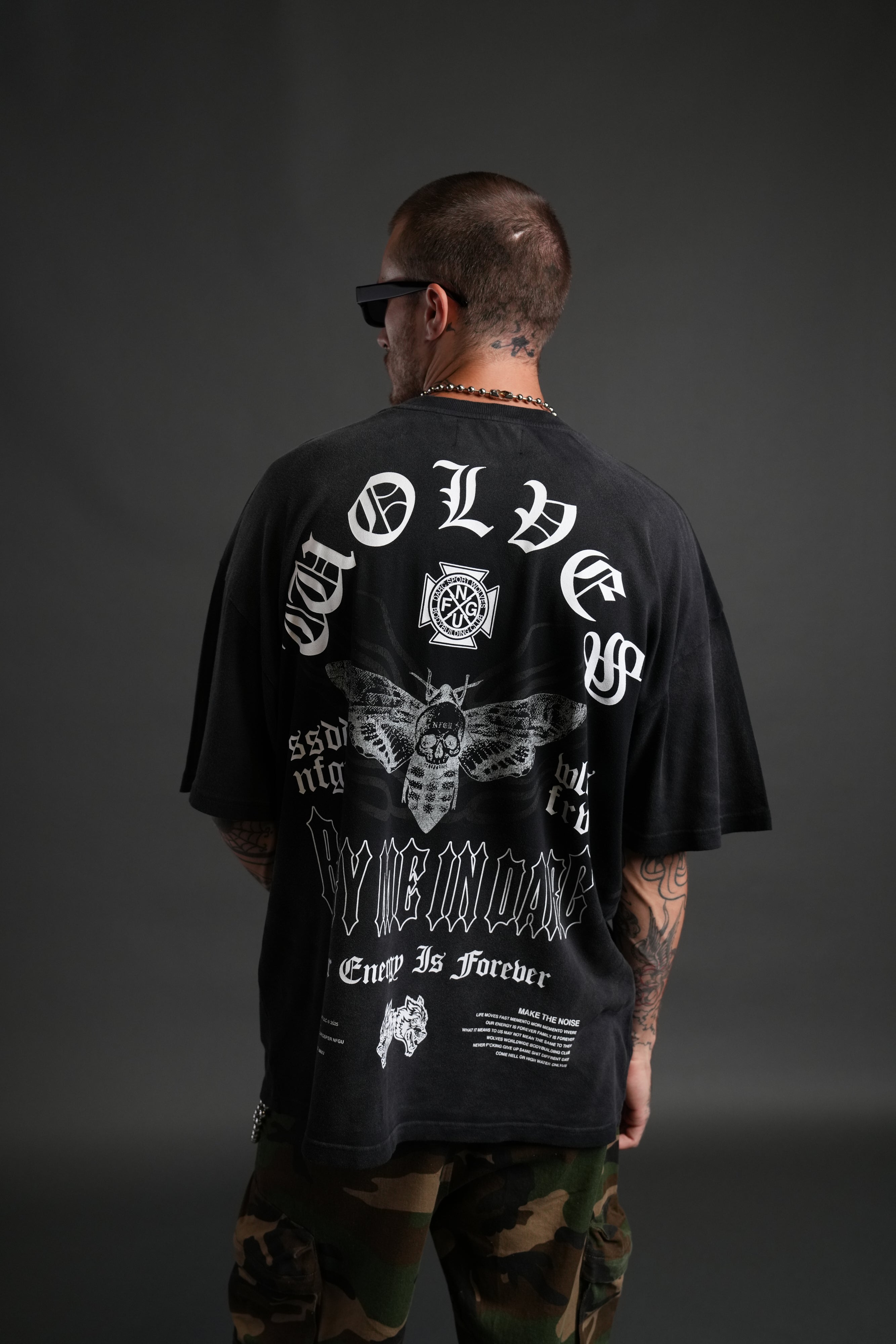 Moth Energy "Premium" Oversized Tee in Black Dawn Sun Fade