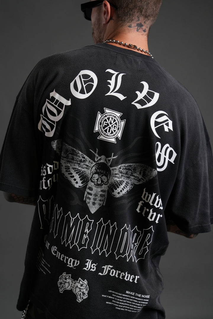Moth Energy "Premium" Oversized Tee in Black Dawn Sun Fade