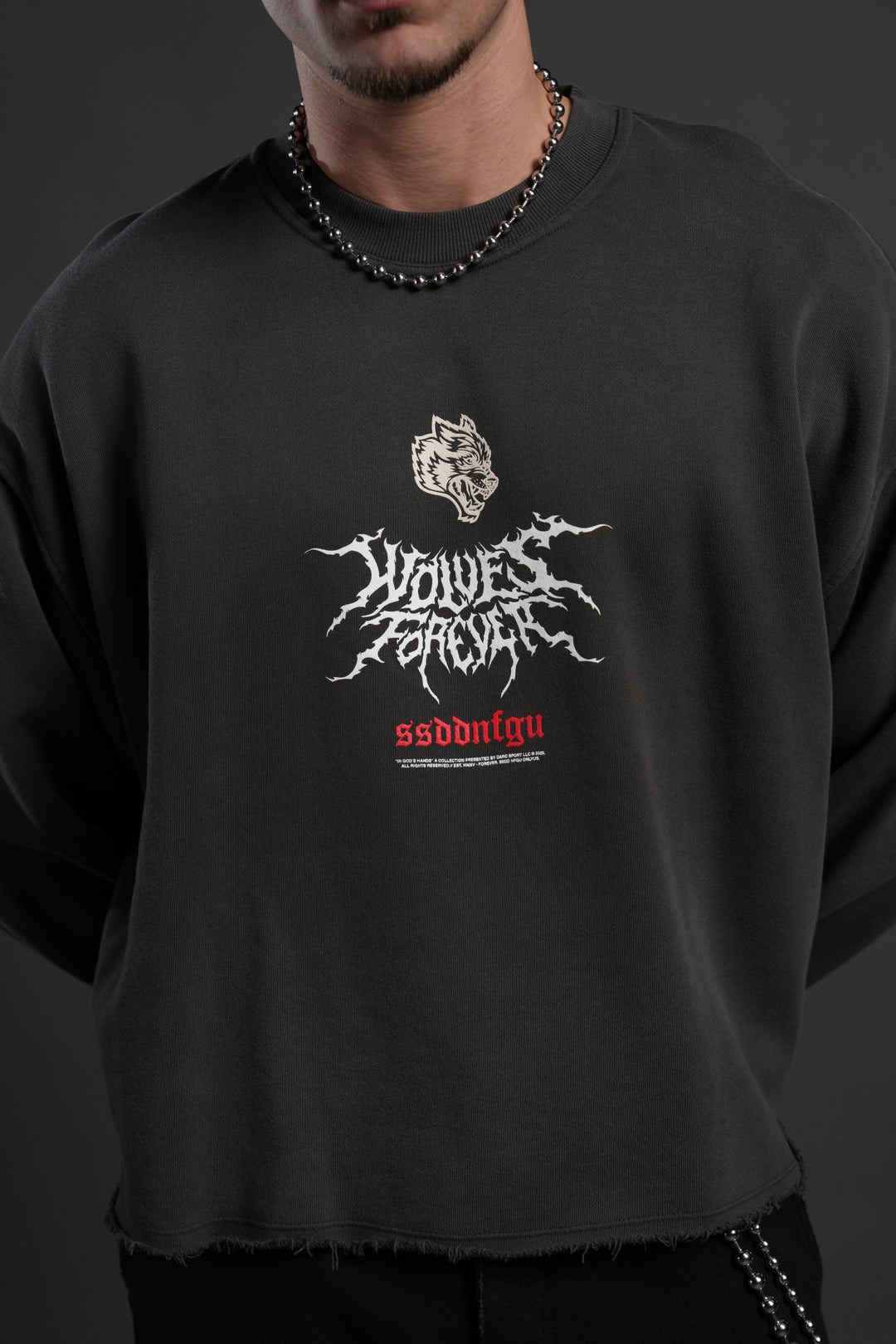 Mori Rose Raw Hem "Box Cut" Crewneck in Wolf Gray Drift Wash