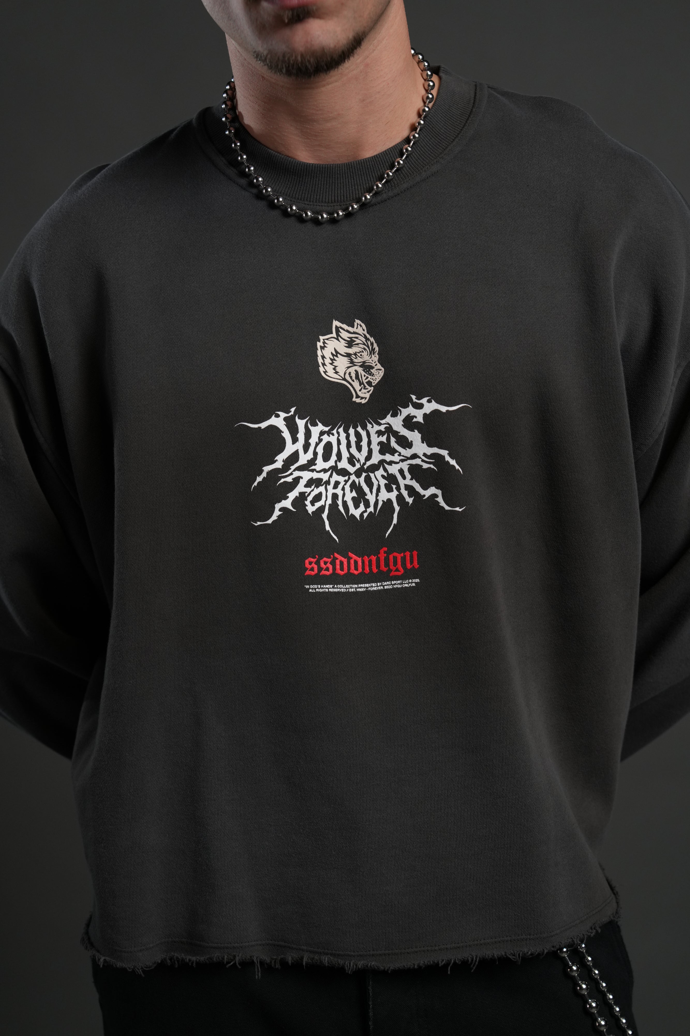 Mori Rose Raw Hem "Box Cut" Crewneck in Wolf Gray Drift Wash