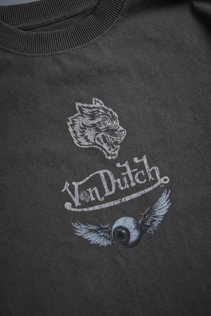 Take-Off Grunge Mid-Length Raw Hem LS Tee in Wolf Gray