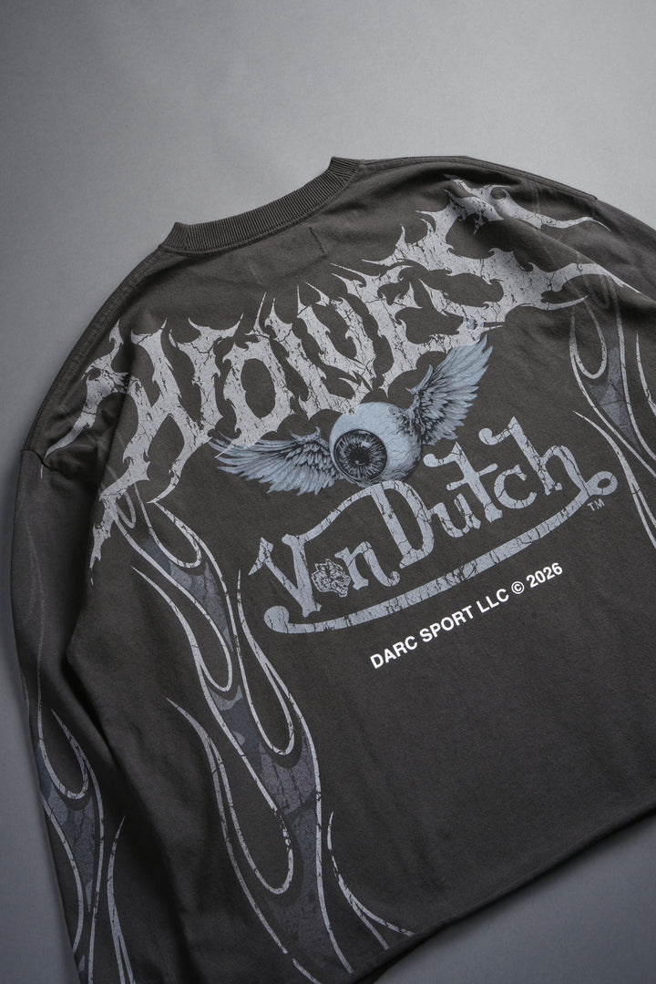 Take-Off Grunge Mid-Length Raw Hem LS Tee in Wolf Gray