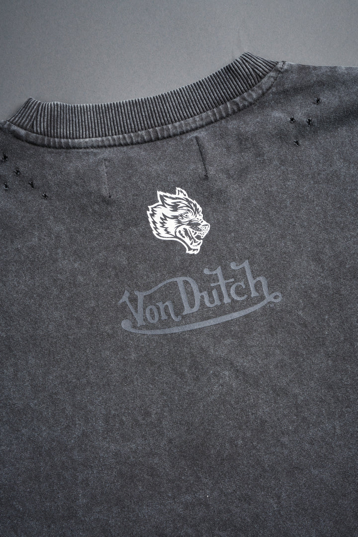 Flight Club Distressed Grunge Mid-Length Raw Hem Tee in Wolf Gray