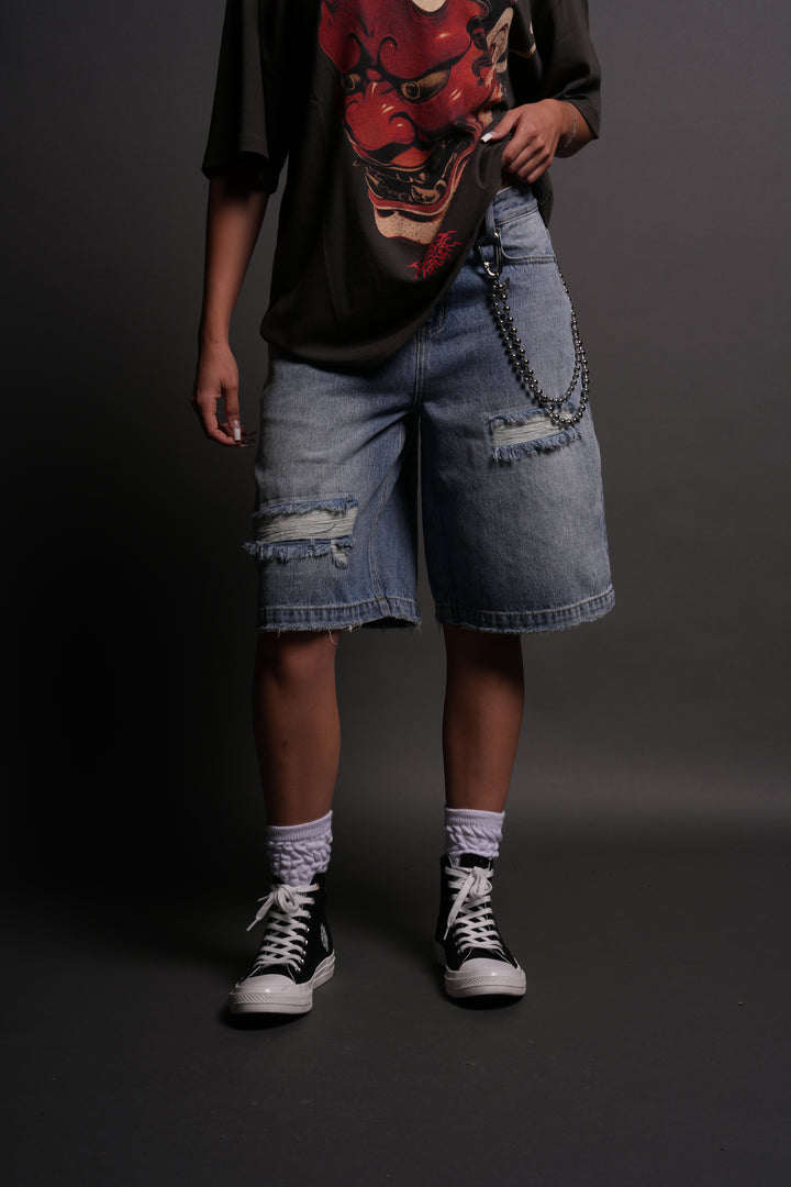 Wolf Chopper Seline Denim Shorts in Light Wash