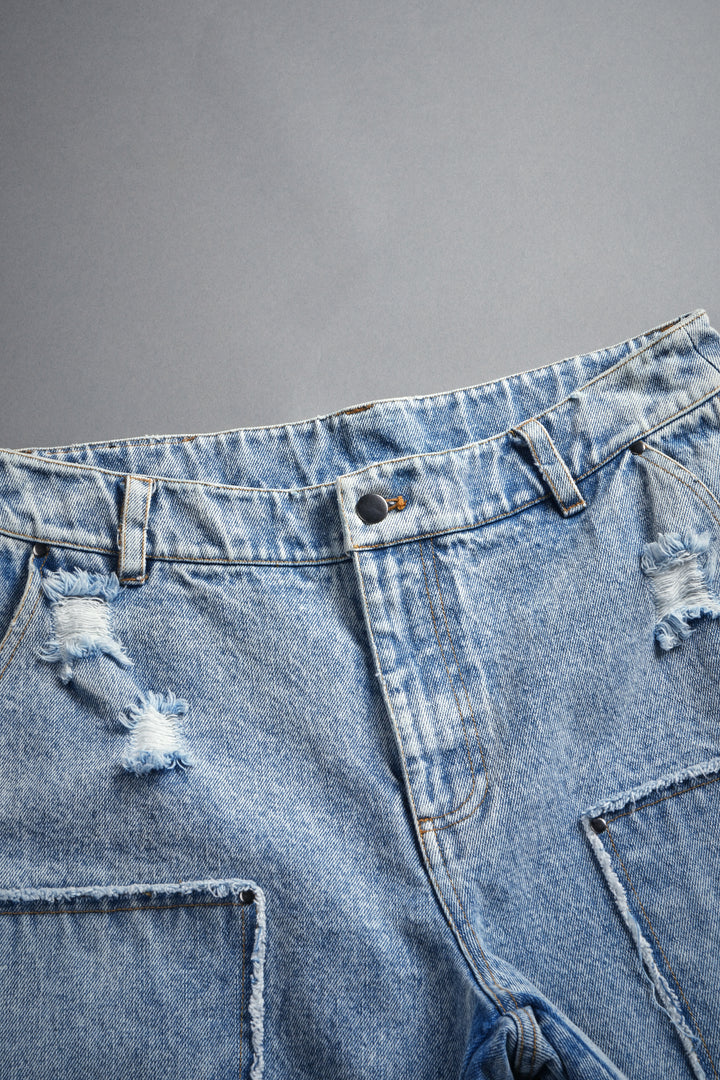 Darc Vice Distressed Denim Carpenter Shorts in Light Wash