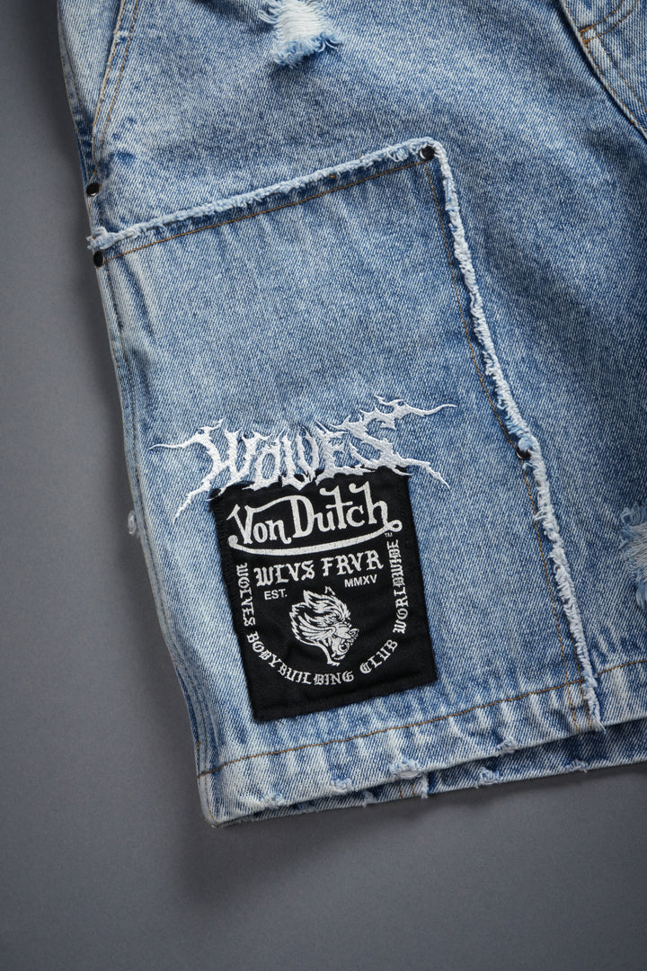 Darc Vice Distressed Denim Carpenter Shorts in Light Wash