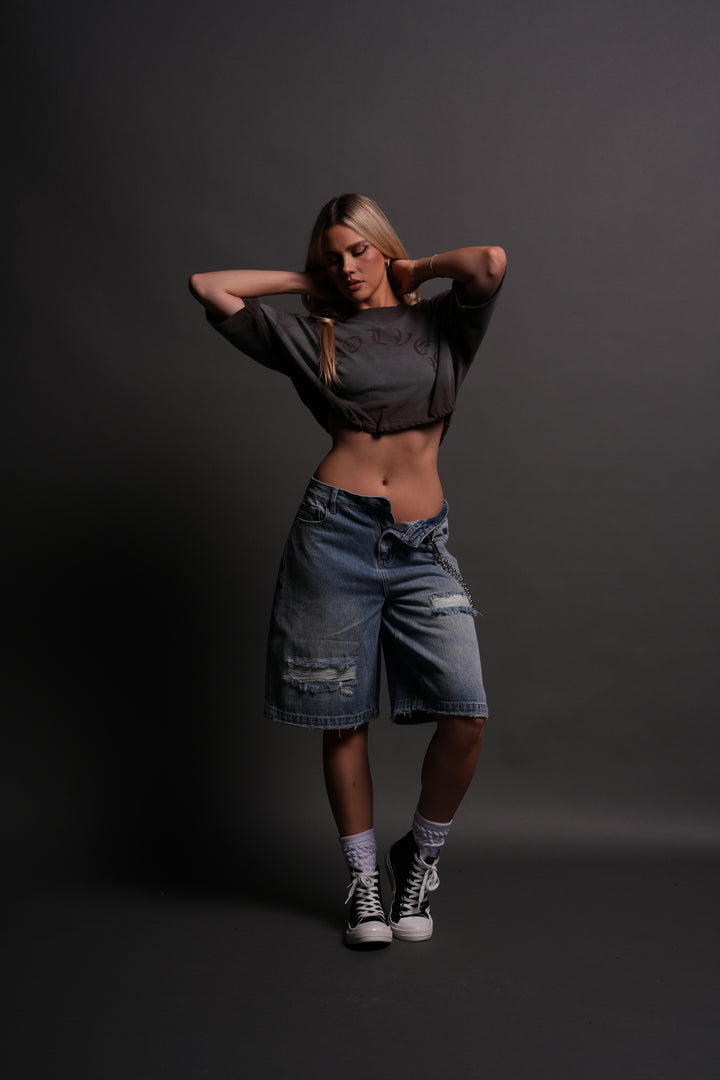 Wolf Chopper Seline Denim Shorts in Light Wash