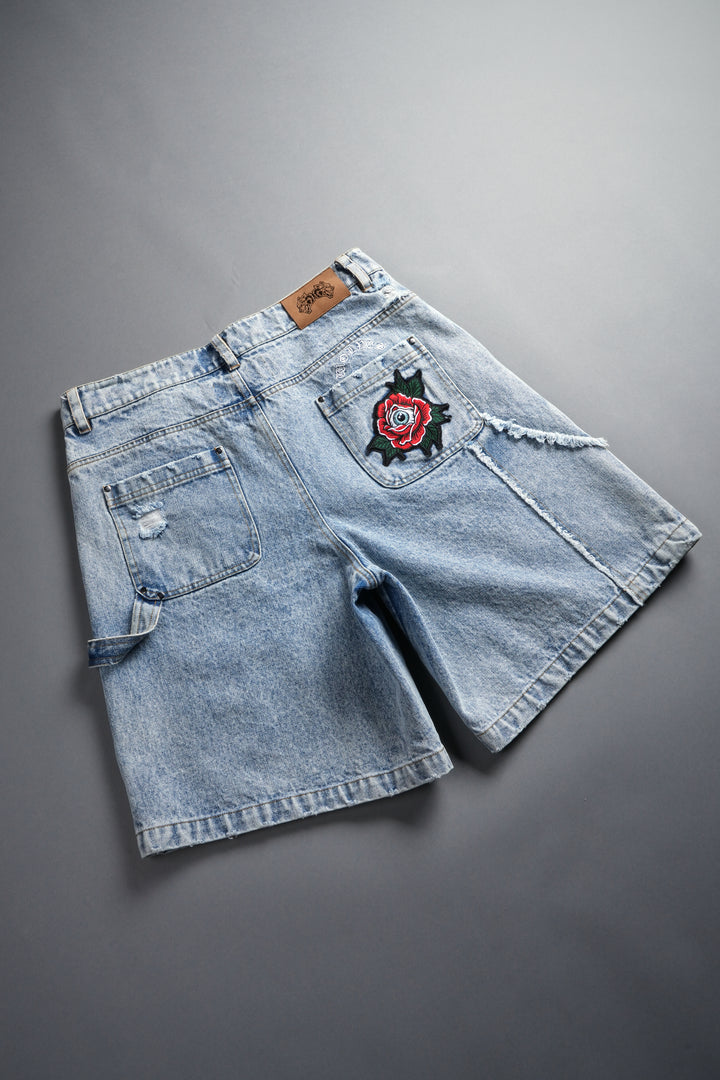 Darc Vice Distressed Denim Carpenter Shorts in Light Wash