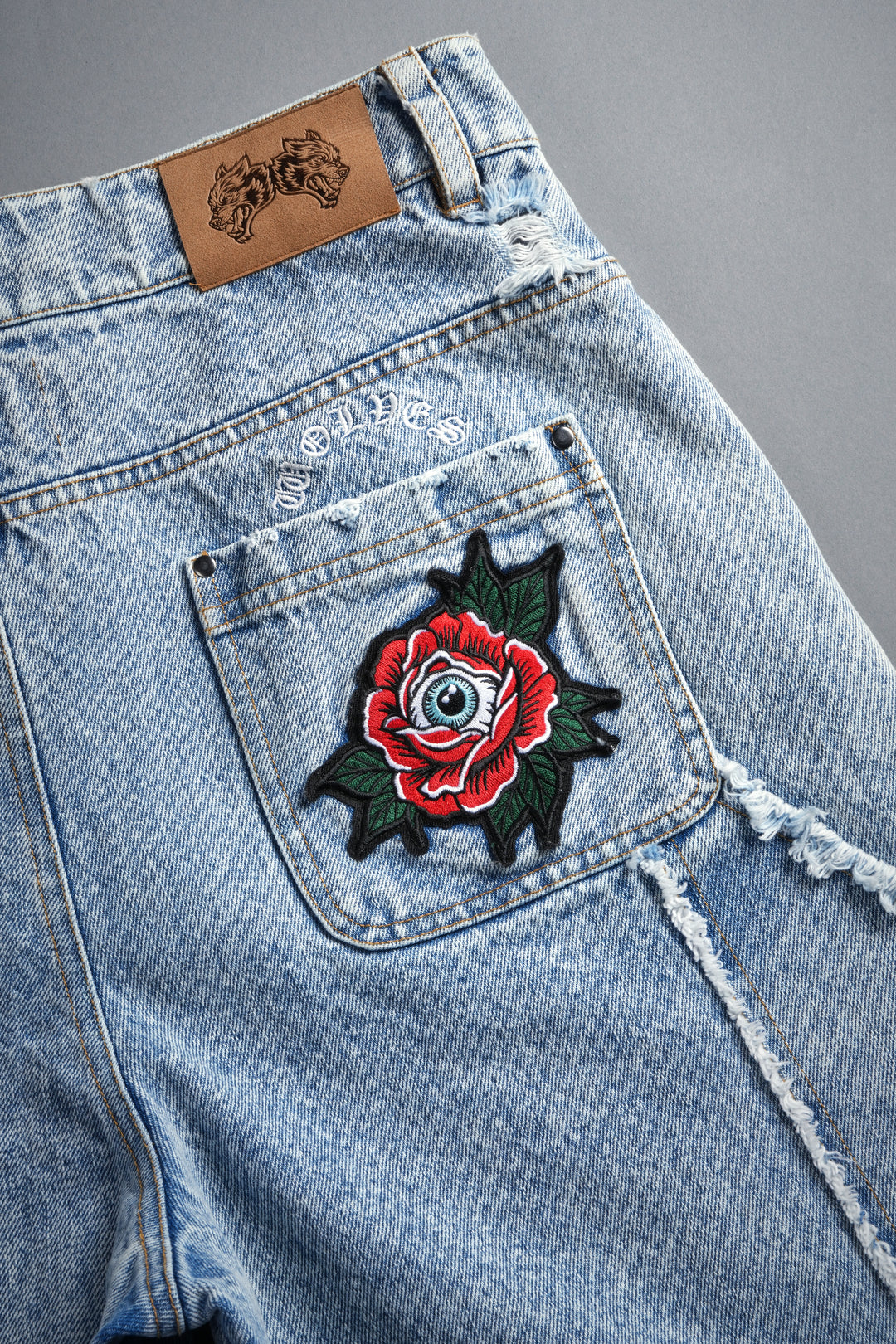 Darc Vice Distressed Denim Carpenter Shorts in Light Wash