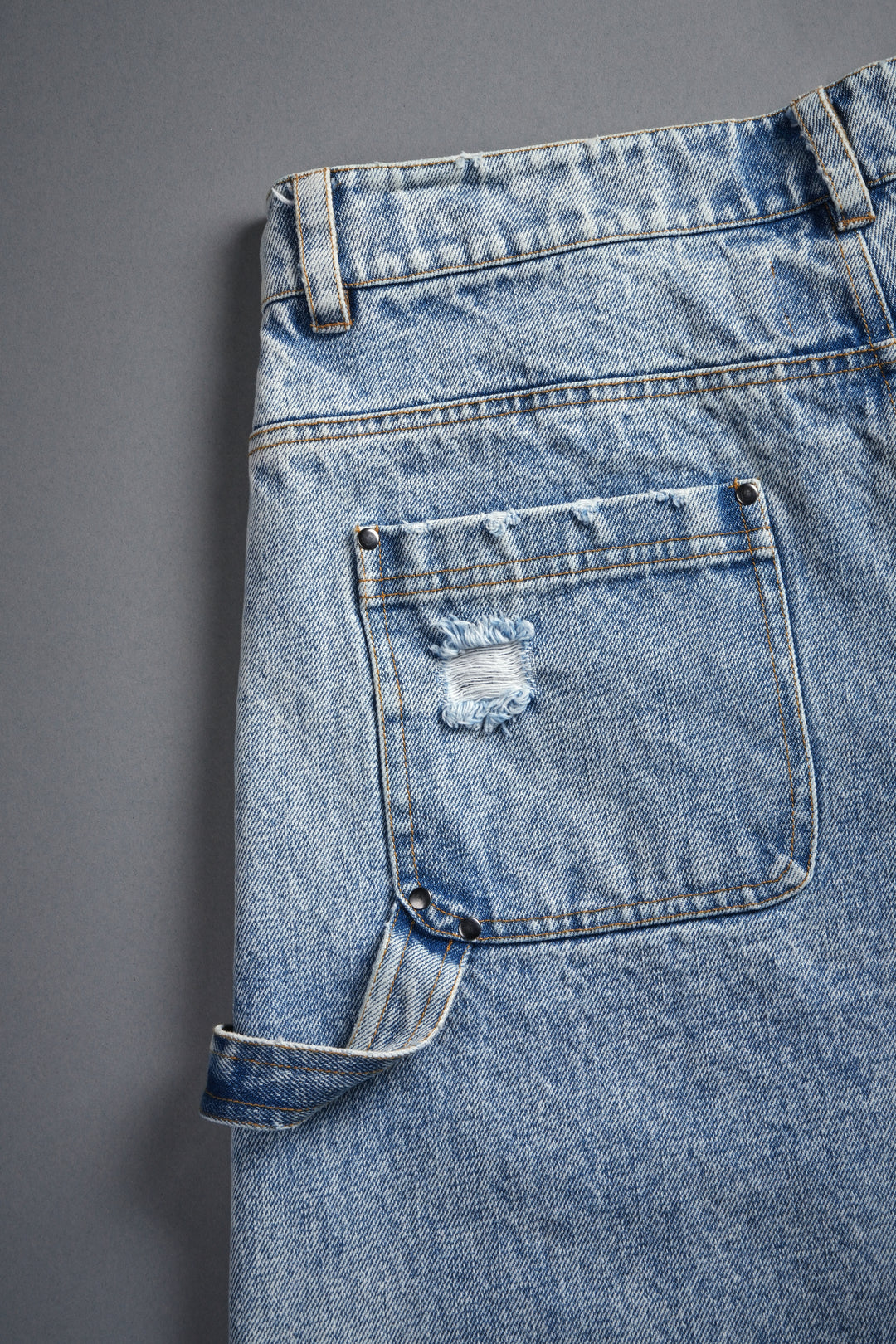 Darc Vice Distressed Denim Carpenter Shorts in Light Wash