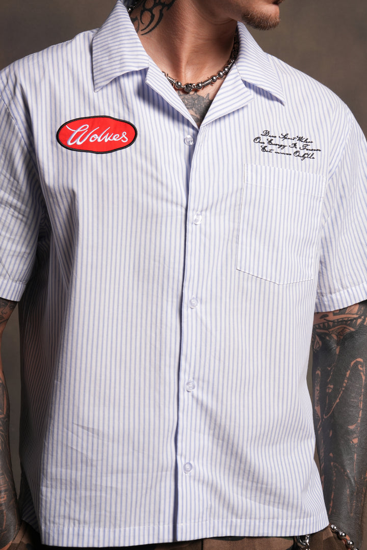 Ride With Us Dalton Mid Length Button Up in White/Blue