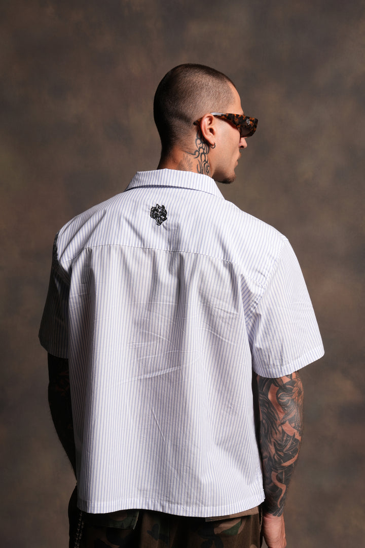 Ride With Us Dalton Mid Length Button Up in White/Blue