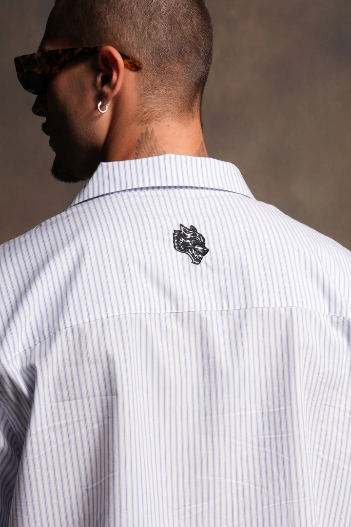 Ride With Us Dalton Mid Length Button Up in White/Blue
