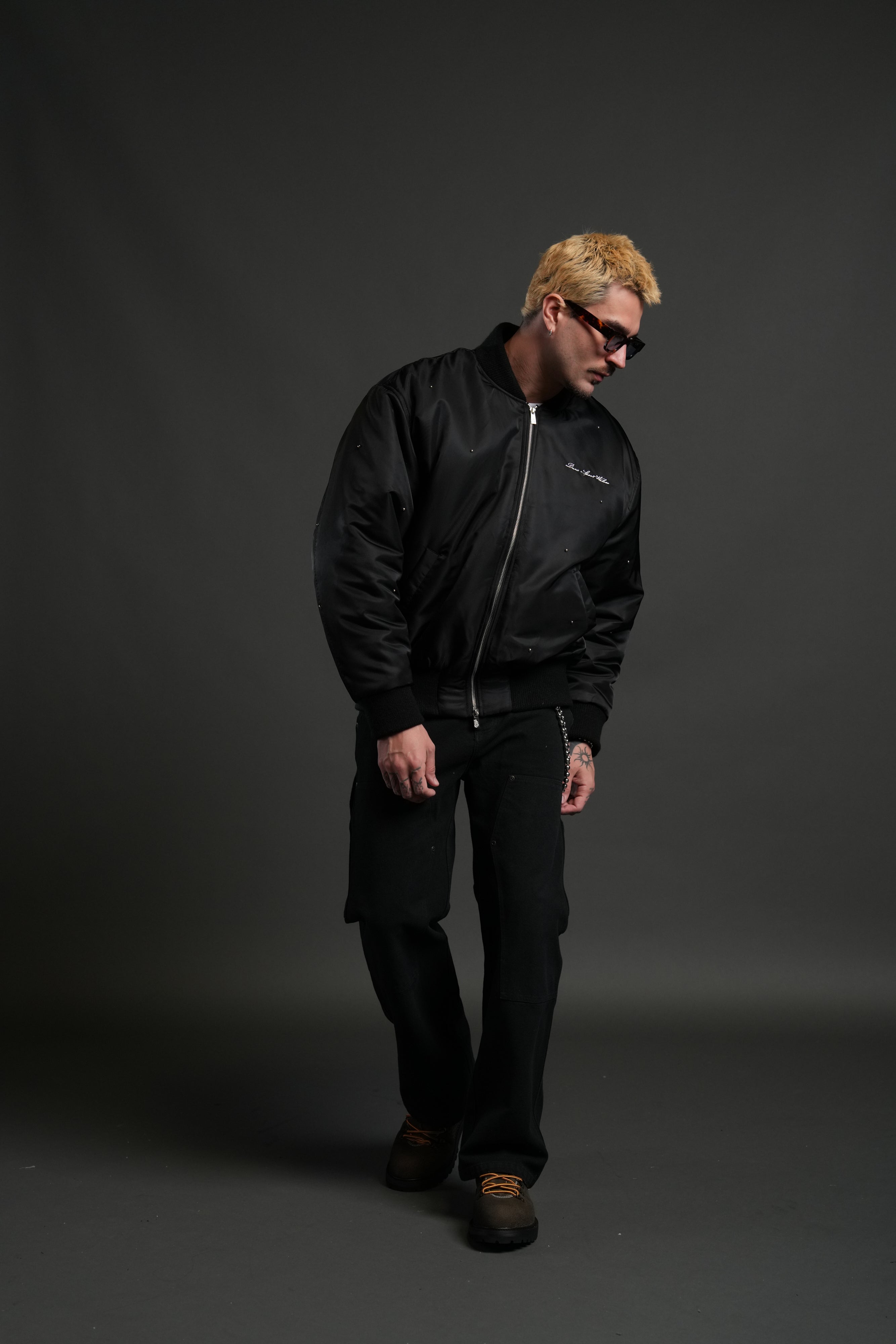 Studded Darc Sport Wolves Remy Bomber Jacket in Black