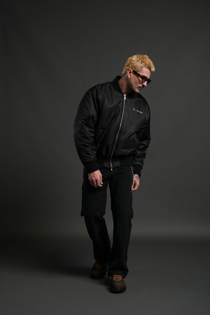 Studded Darc Sport Wolves Remy Bomber Jacket in Black