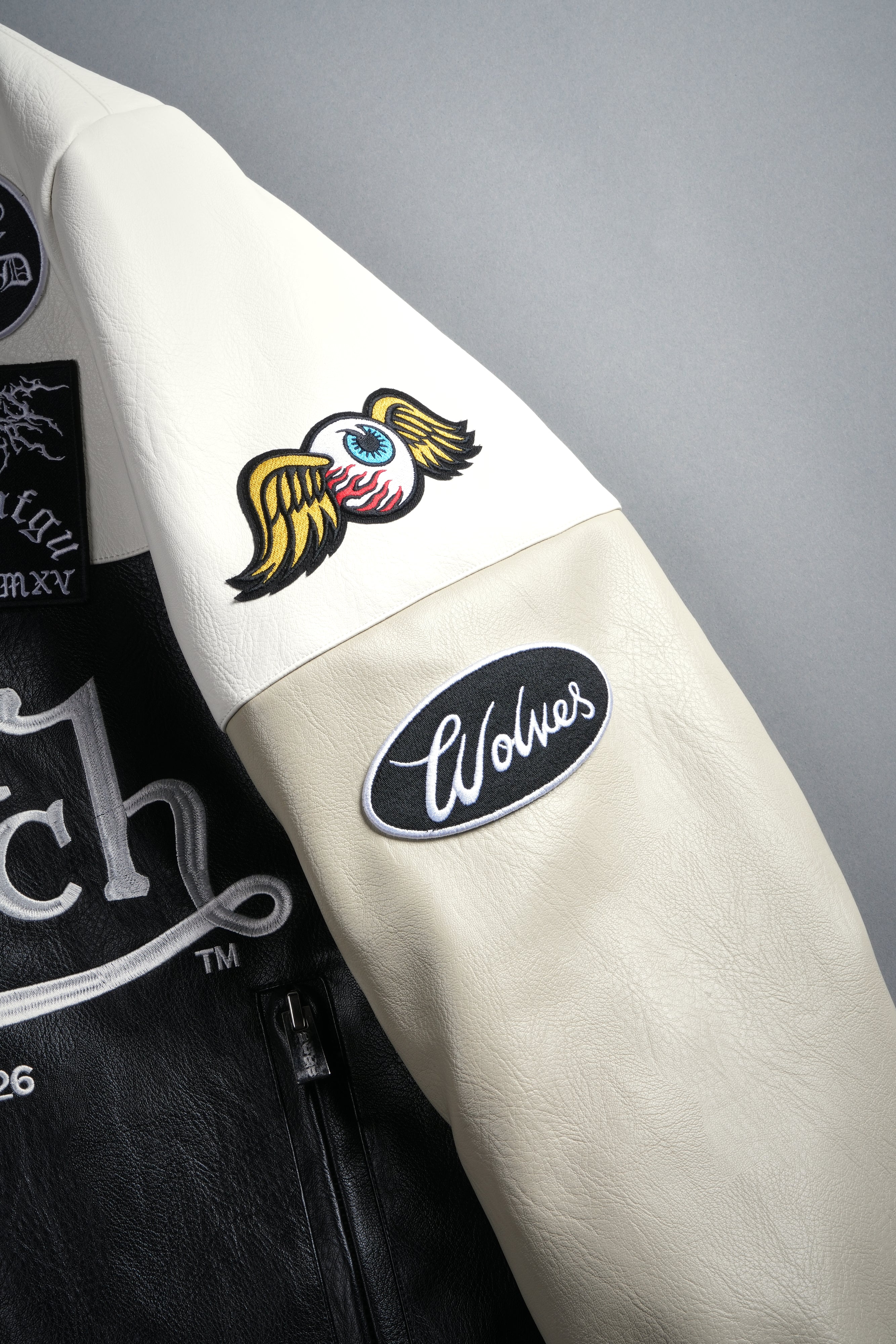 Darc  Kulture Johnny Biker Jacket in Cream/Black/Wolf Gray