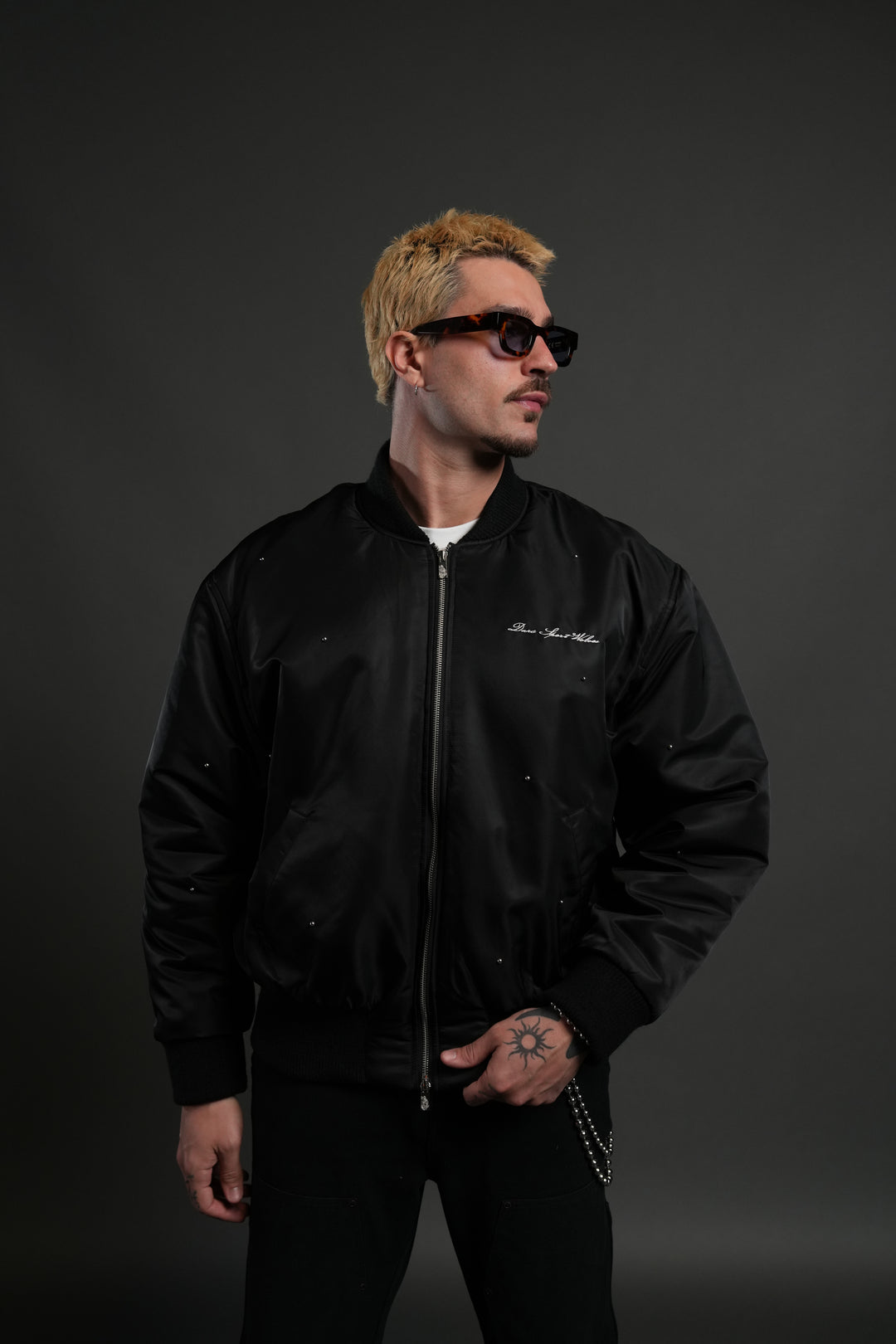 Studded Darc Sport Wolves Remy Bomber Jacket in Black