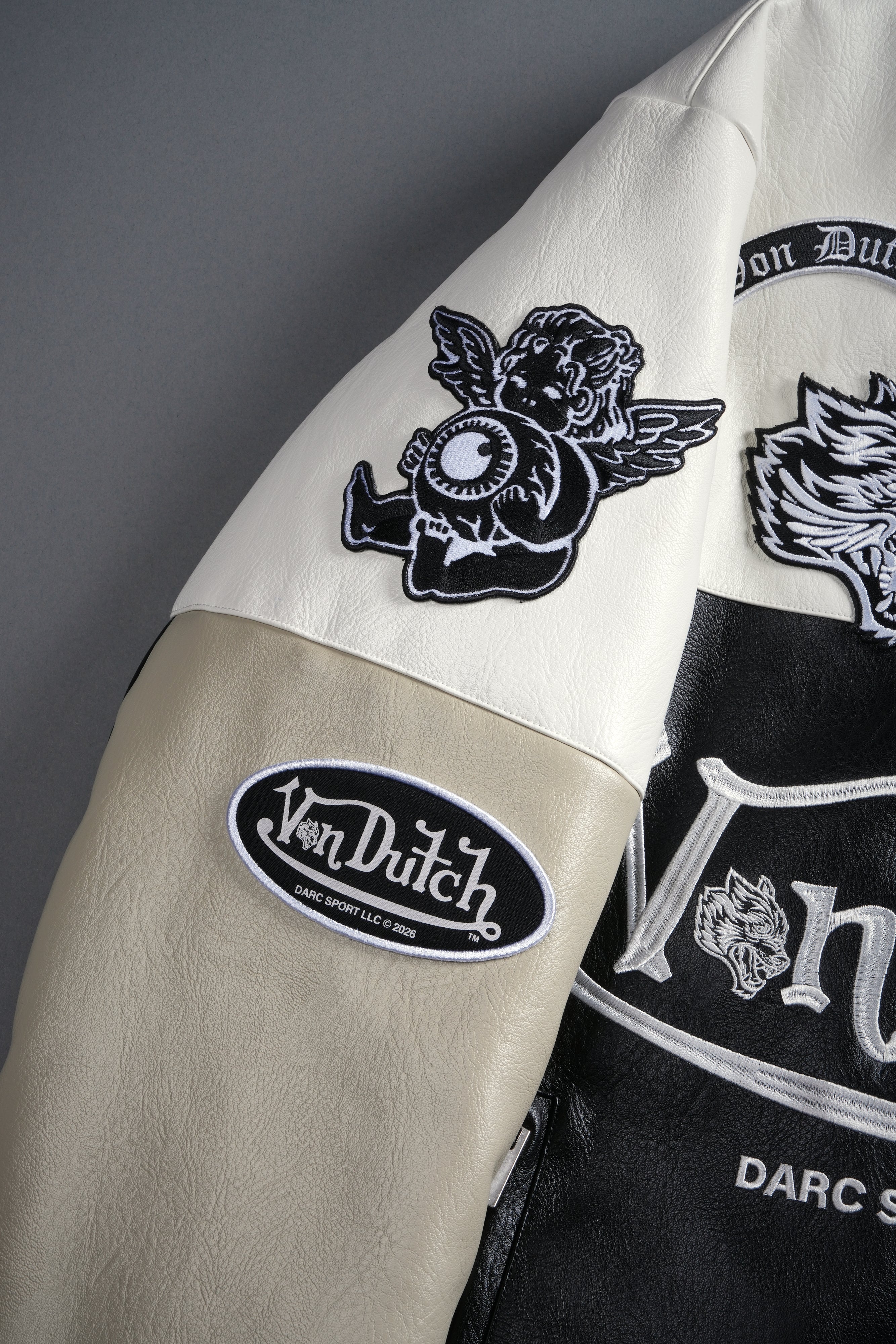 Darc  Kulture Johnny Biker Jacket in Cream/Black/Wolf Gray