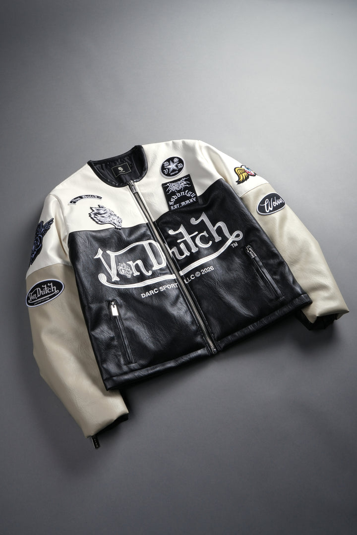 Darc  Kulture Johnny Biker Jacket in Cream/Black/Wolf Gray