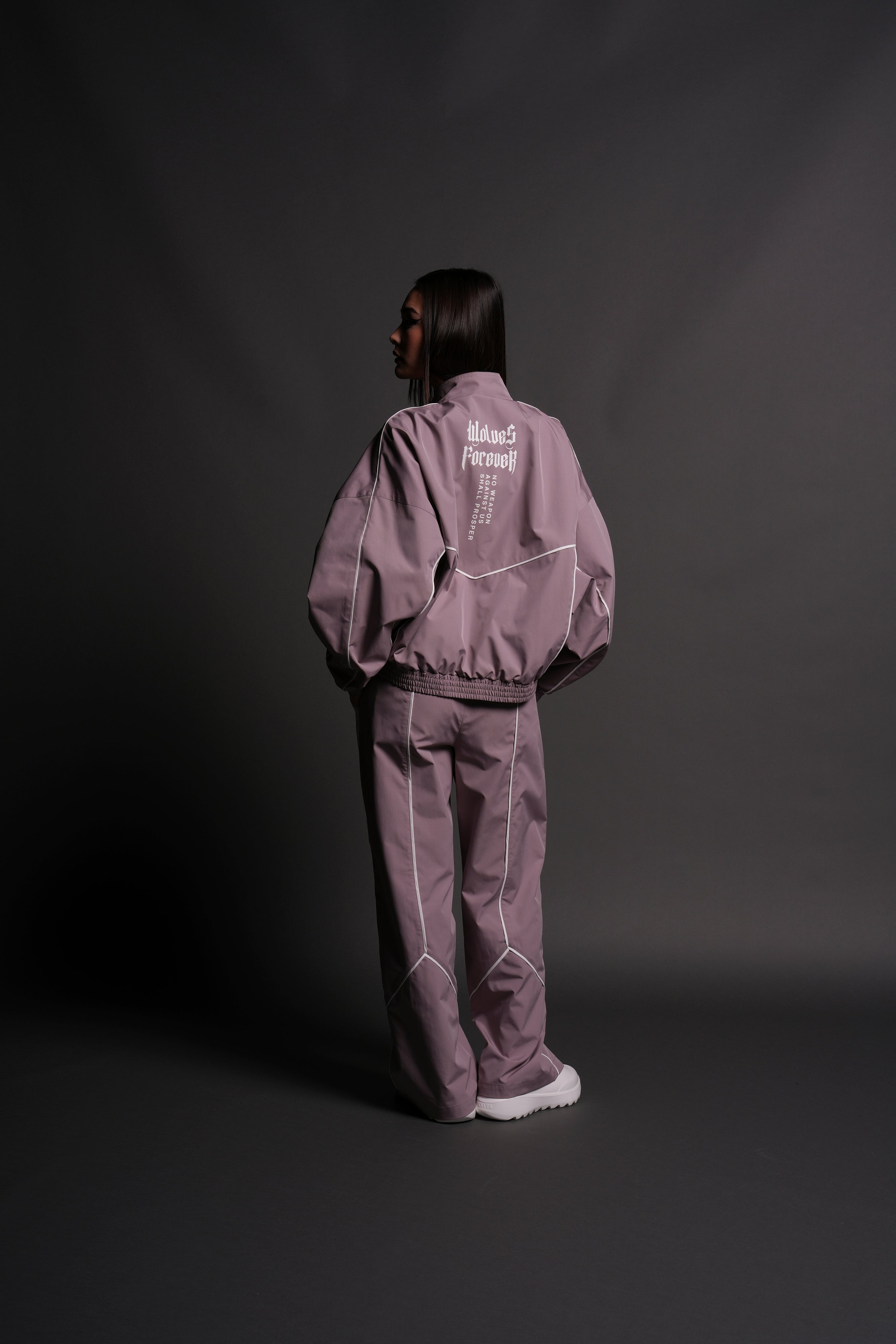 Our Passion Quinn Unisex Track Jacket in Light Mauve/Sand