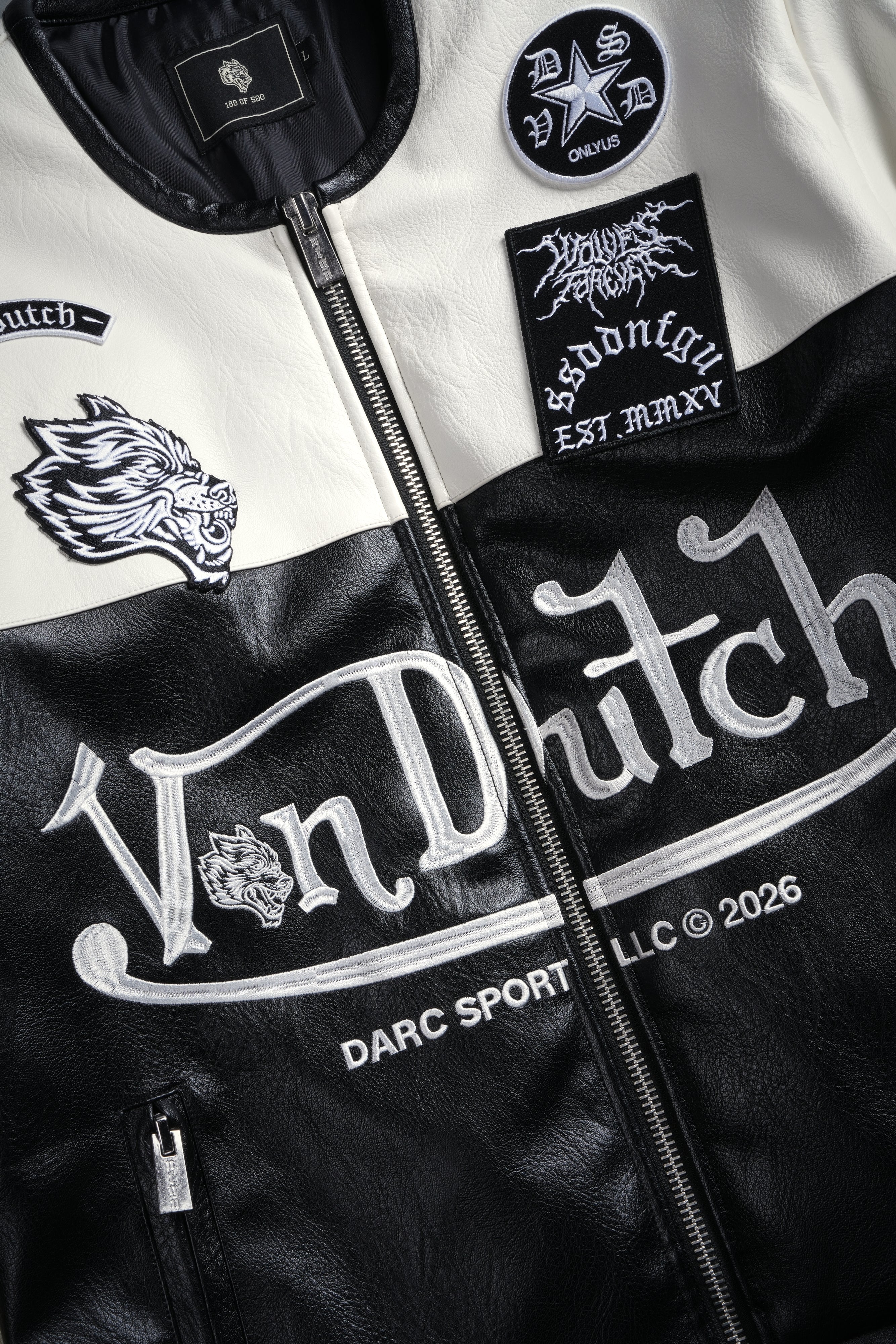 Darc  Kulture Johnny Biker Jacket in Cream/Black/Wolf Gray