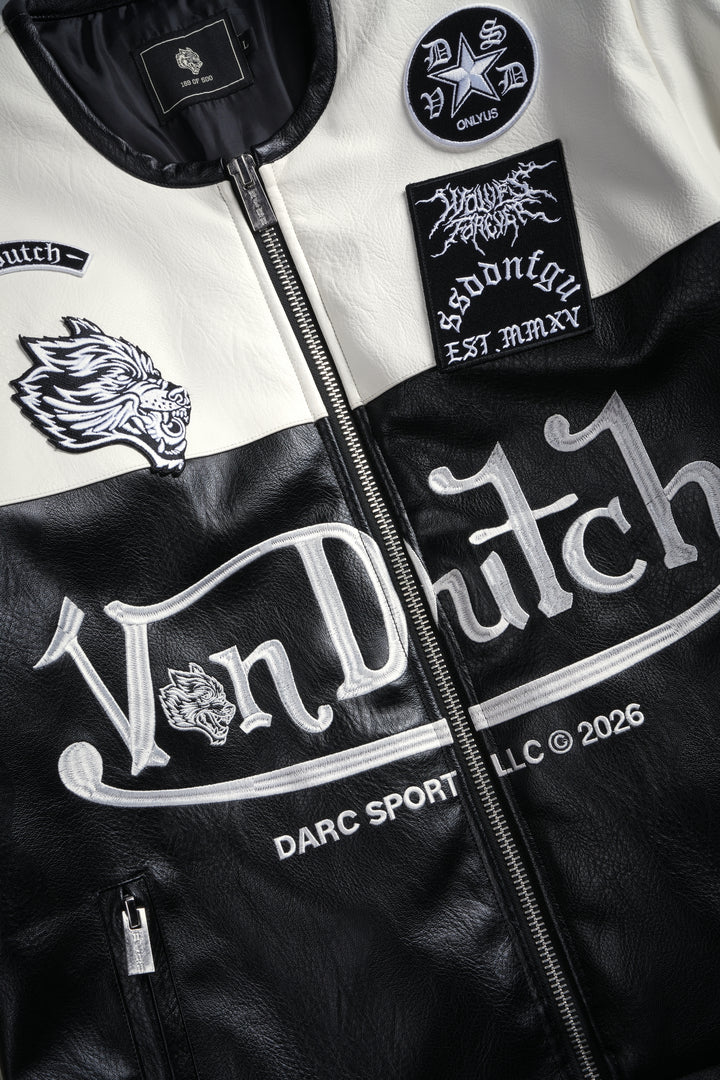 Darc  Kulture Johnny Biker Jacket in Cream/Black/Wolf Gray