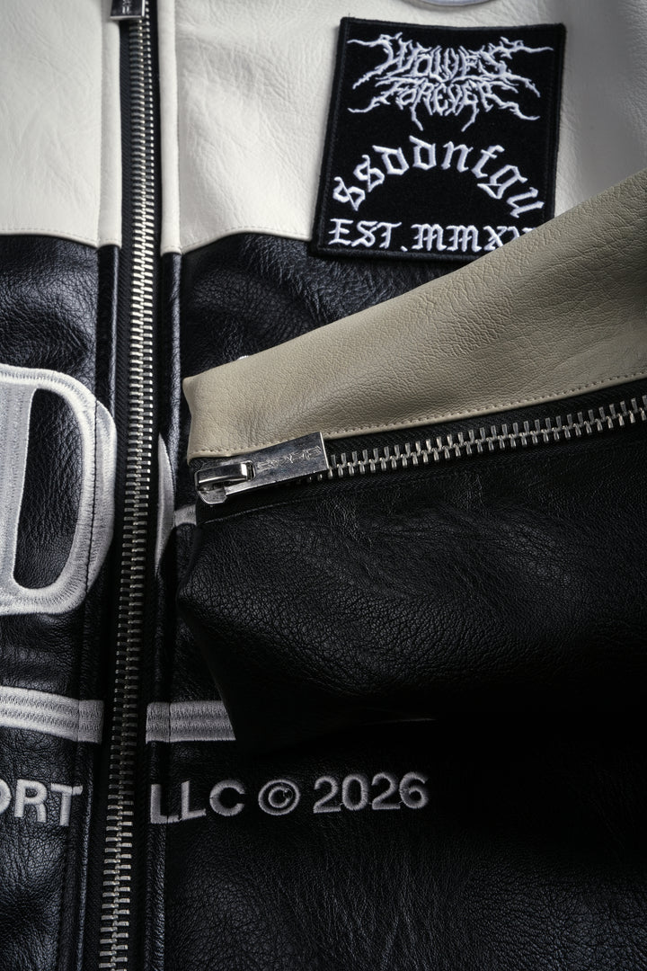 Darc  Kulture Johnny Biker Jacket in Cream/Black/Wolf Gray