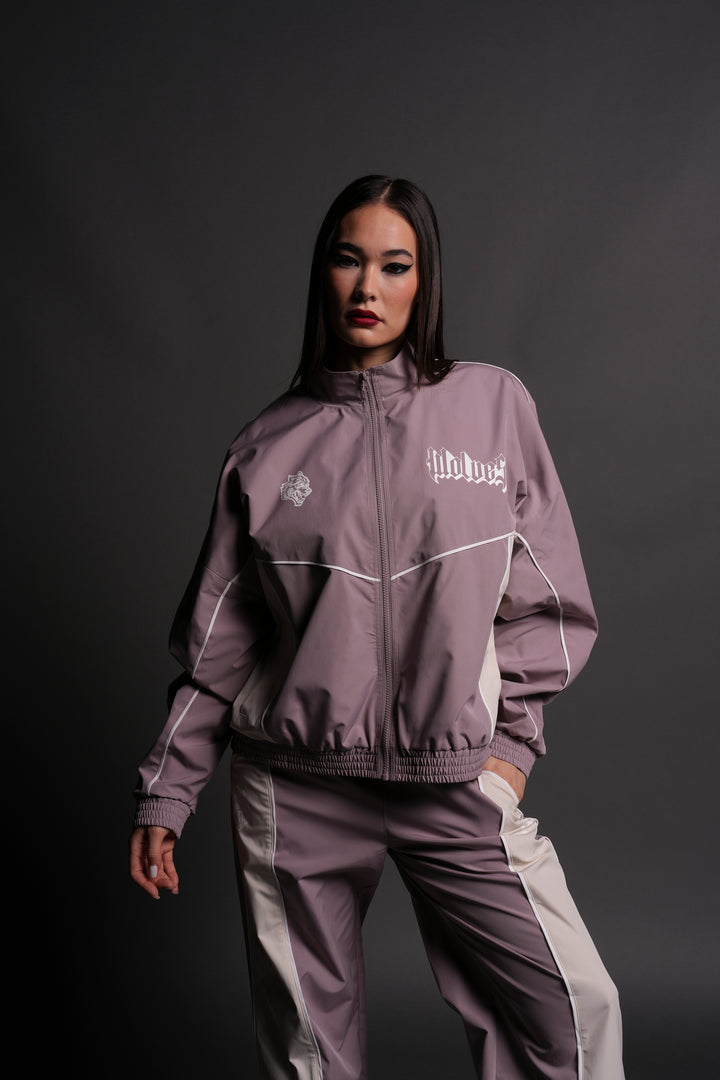 Our Passion Quinn Unisex Track Jacket in Light Mauve/Sand