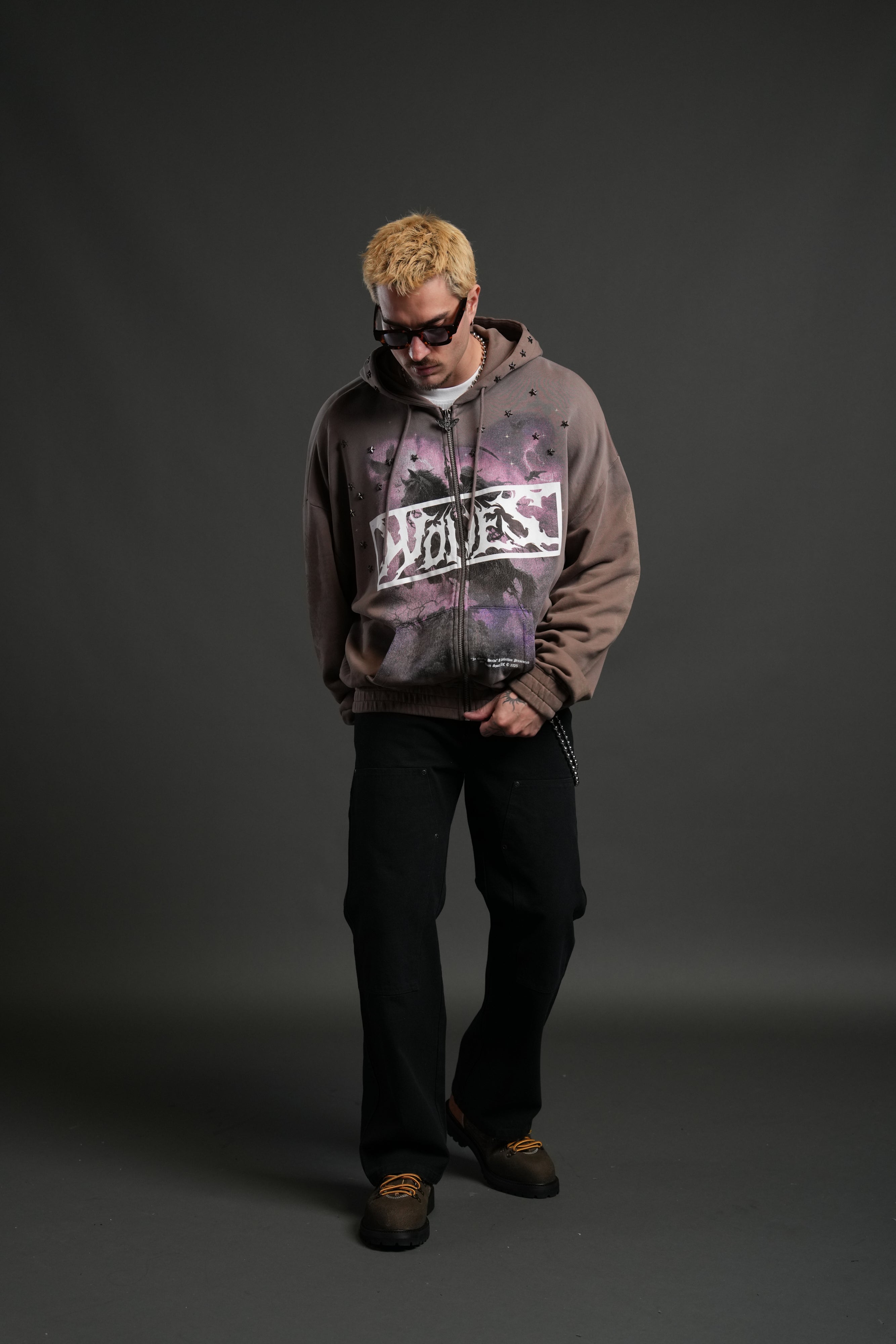 Midnight Horseman "Chambers" Zip Hoodie in Mojave Brown Drift Wash