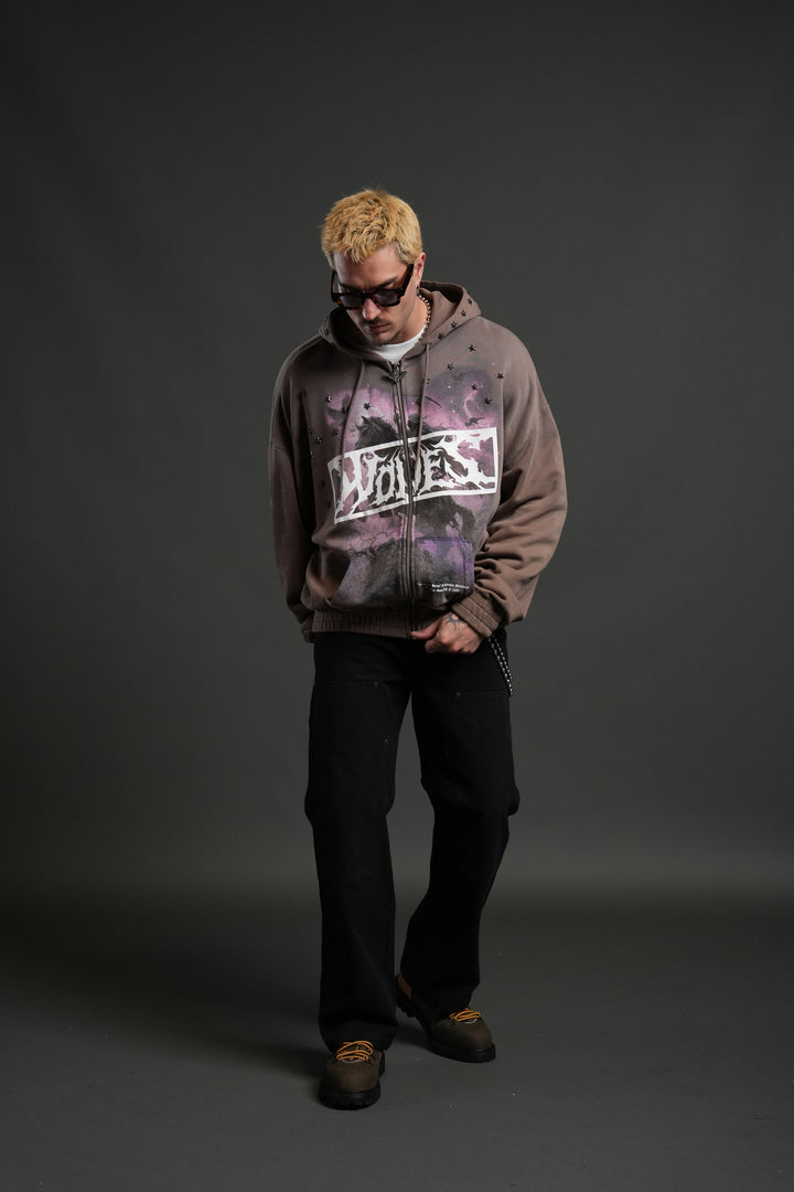 Midnight Horseman "Chambers" Zip Hoodie in Mojave Brown Drift Wash