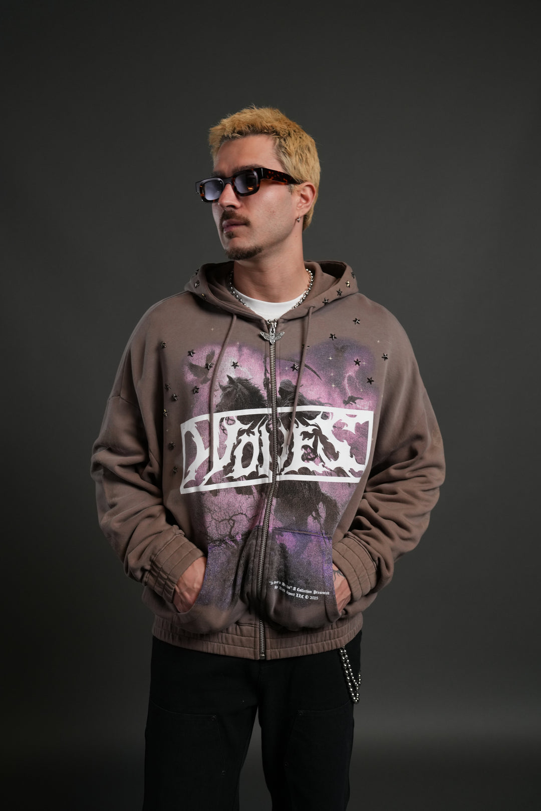 Midnight Horseman "Chambers" Zip Hoodie in Mojave Brown Drift Wash